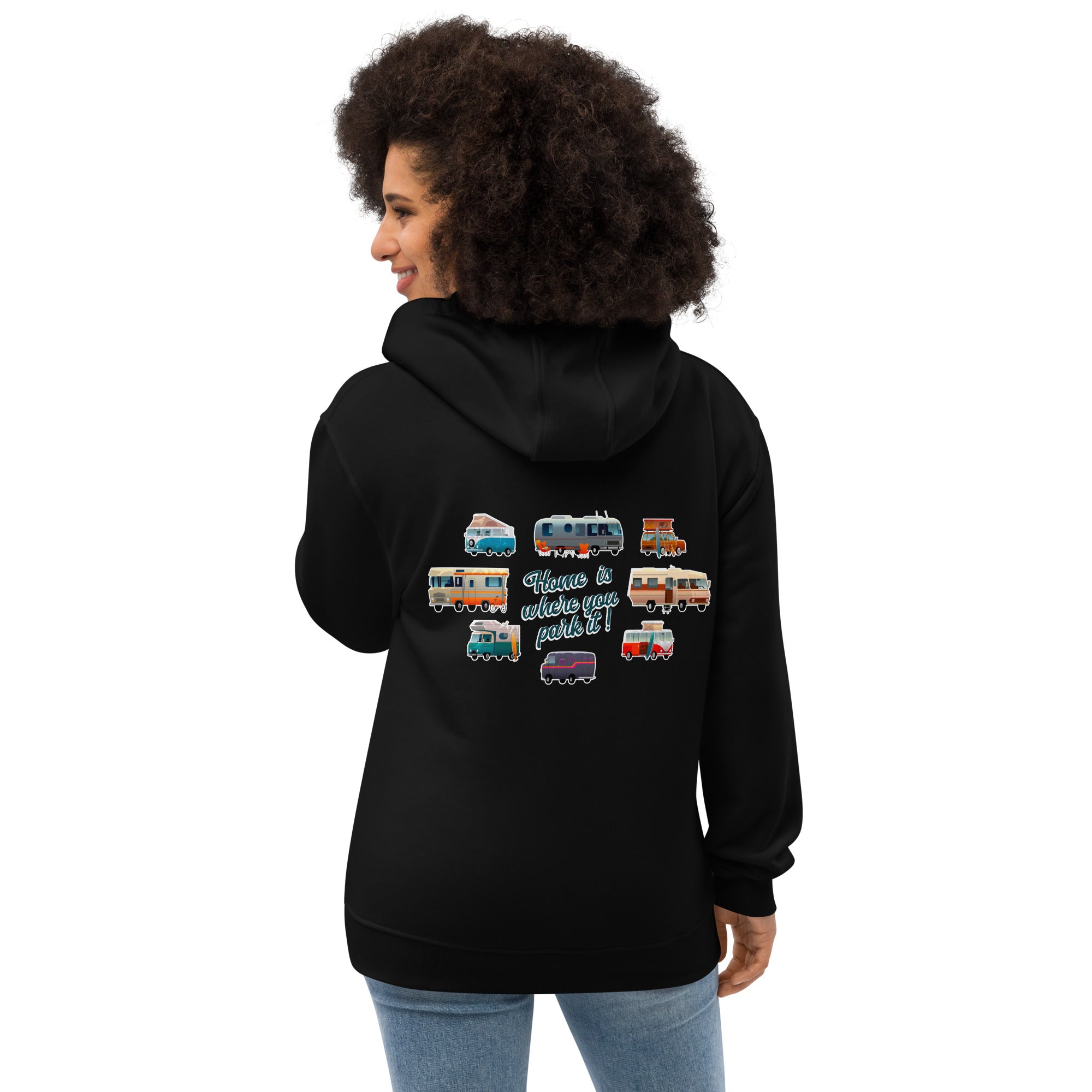 Premium eco hoodie Square Vintage Campers Home is where you park it white embroidered pattern