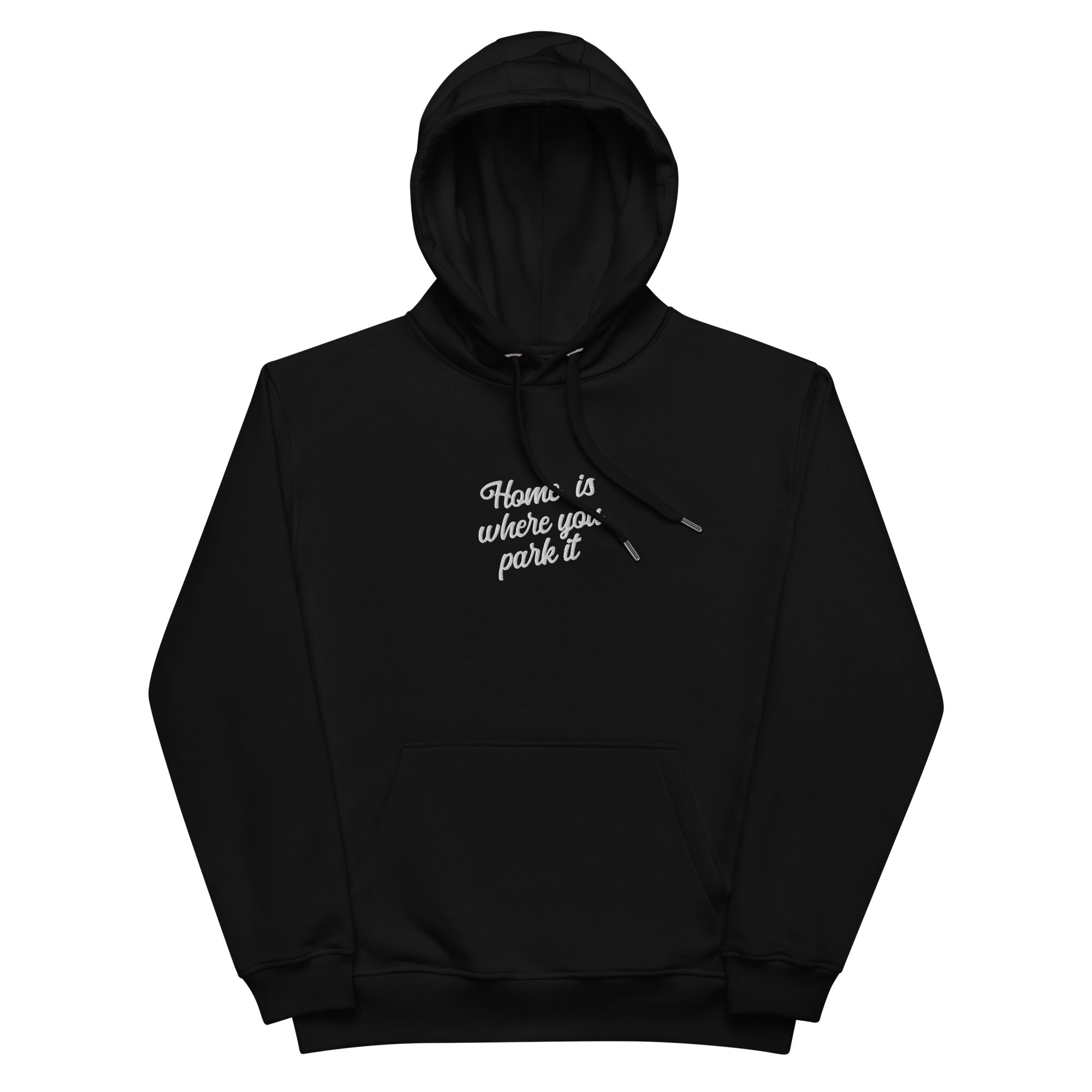 Premium eco hoodie Square Vintage Campers Home is where you park it white embroidered pattern