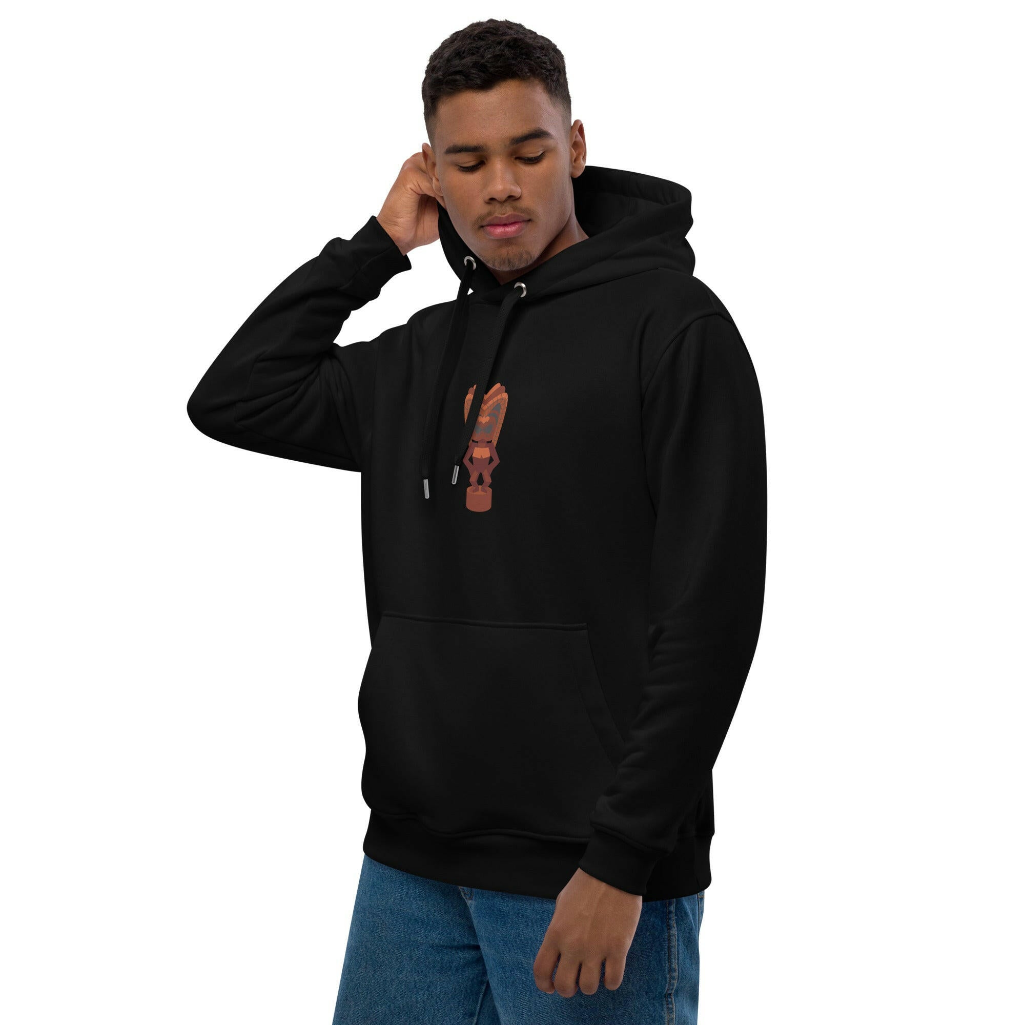 Sweat à capuche premium écologique Ku Tiki God (face) + Tiki Gods (dos)
