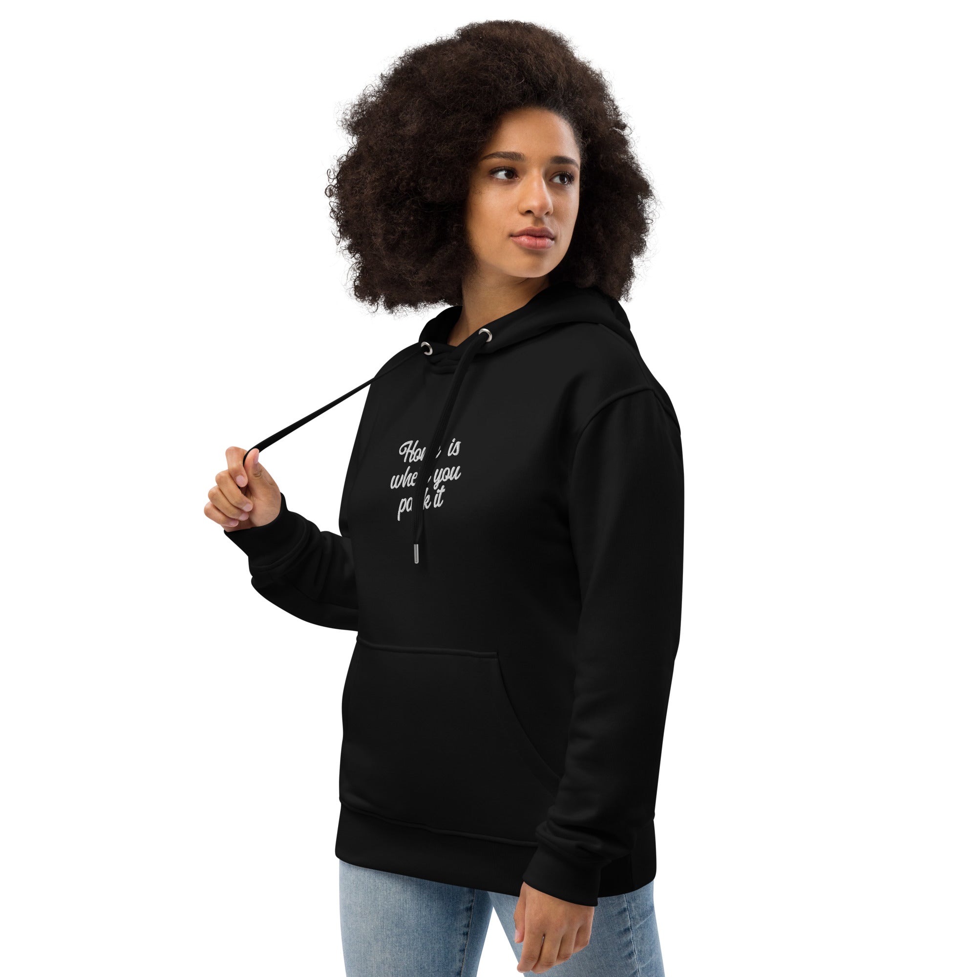 Premium eco hoodie Square Vintage Campers Home is where you park it white embroidered pattern