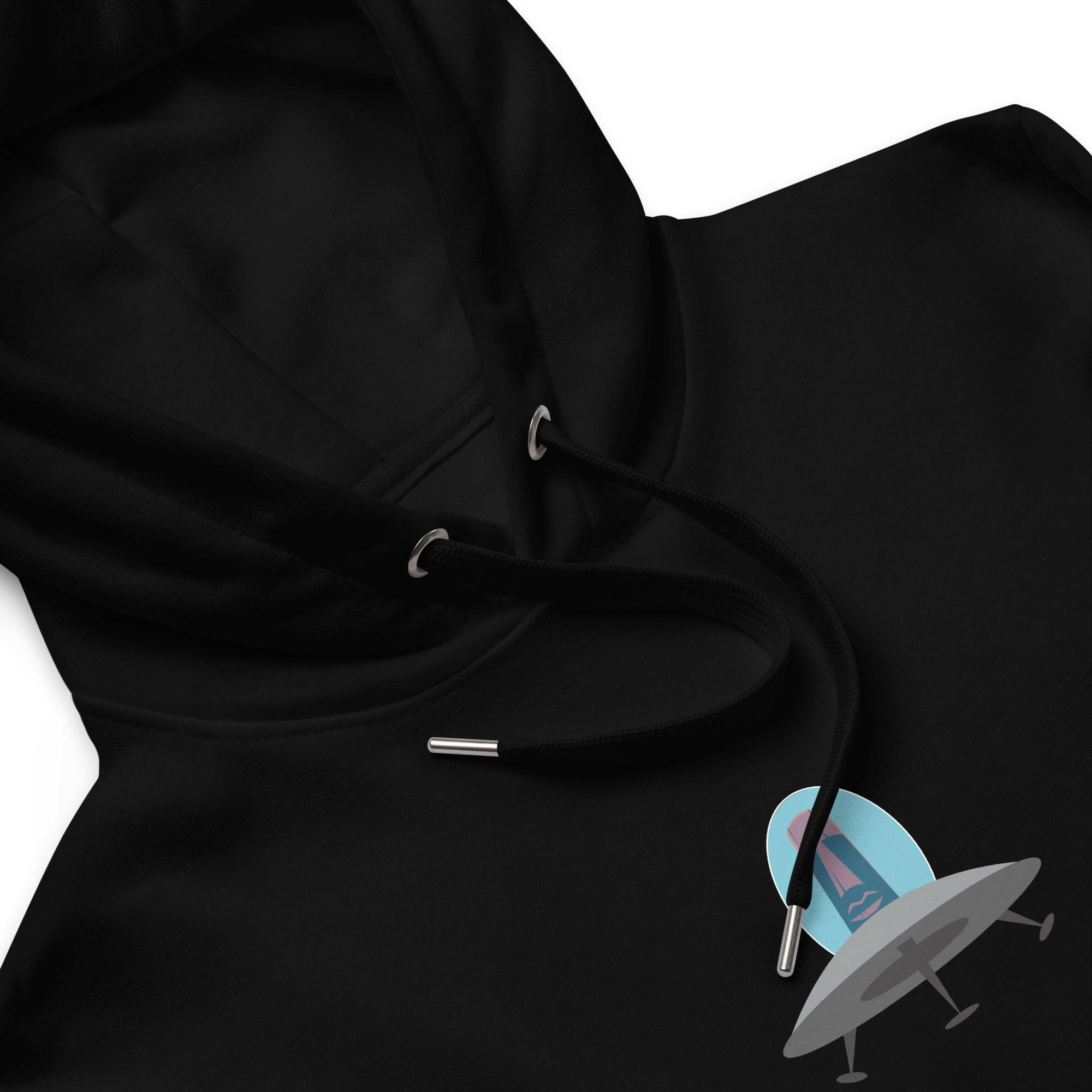 Sweat à capuche premium écologique Tiki UFO (face) + UFO Zone (dos)