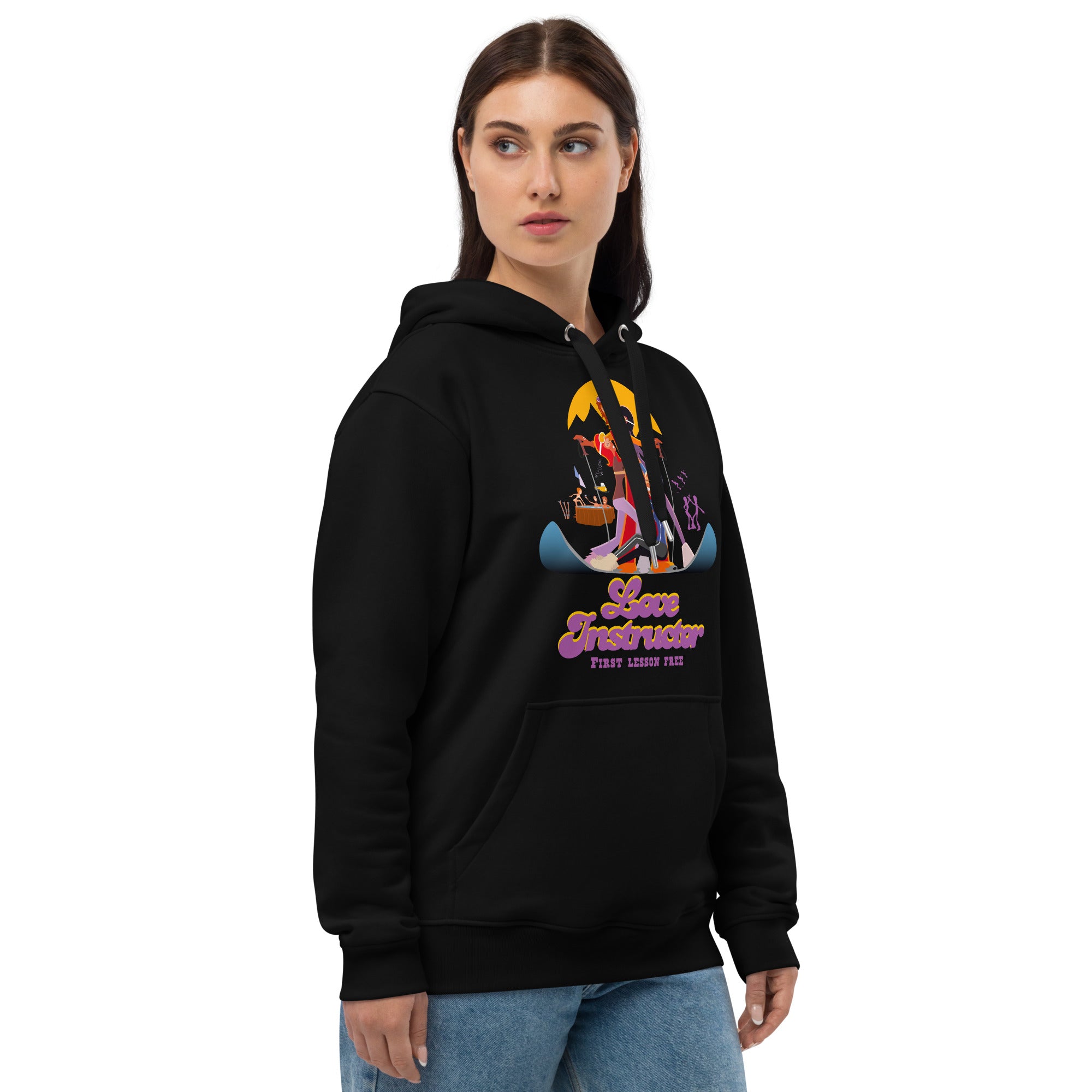 Sweat à capuche premium écologique Love Instructor First Lesson free (face)