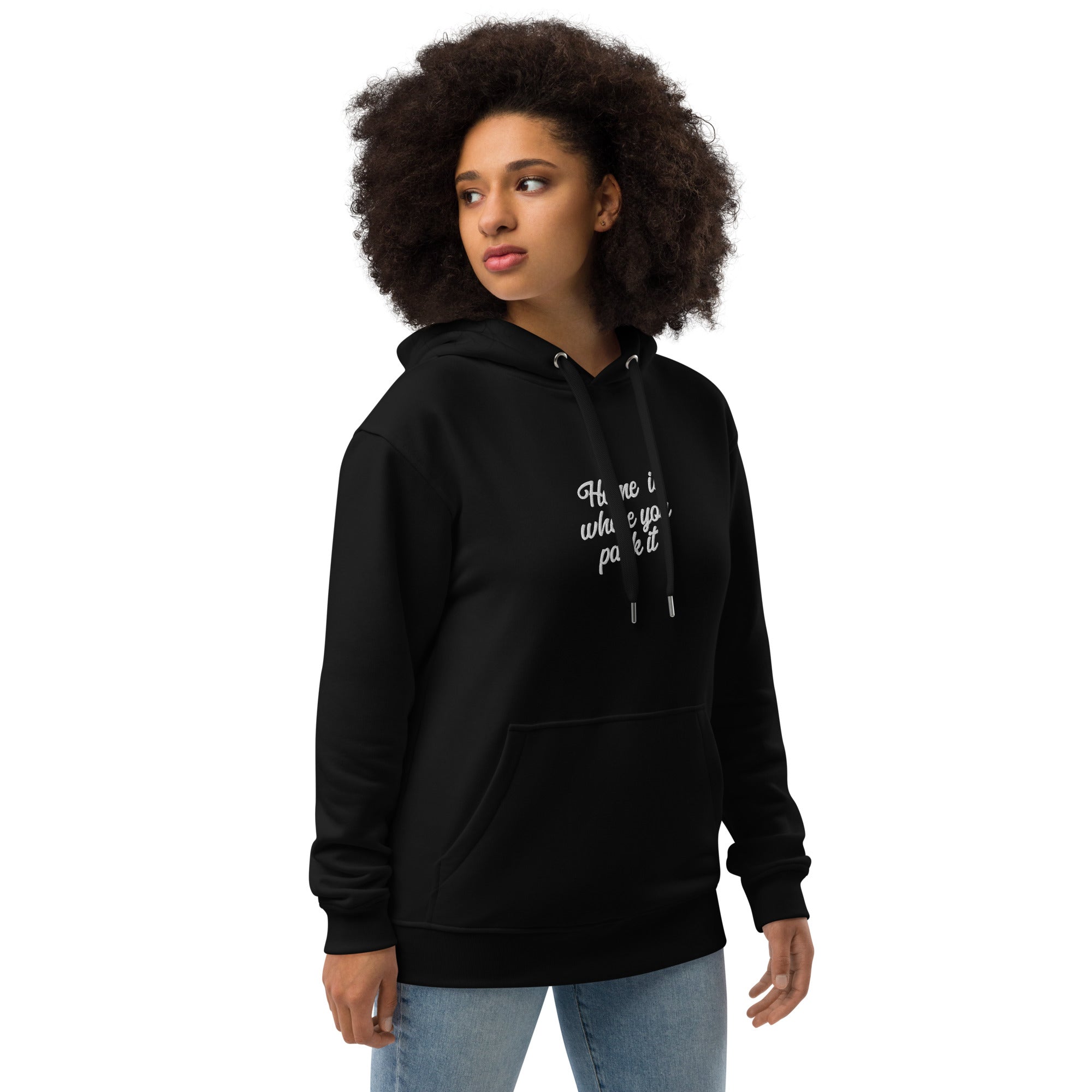 Premium eco hoodie Square Vintage Campers Home is where you park it white embroidered pattern