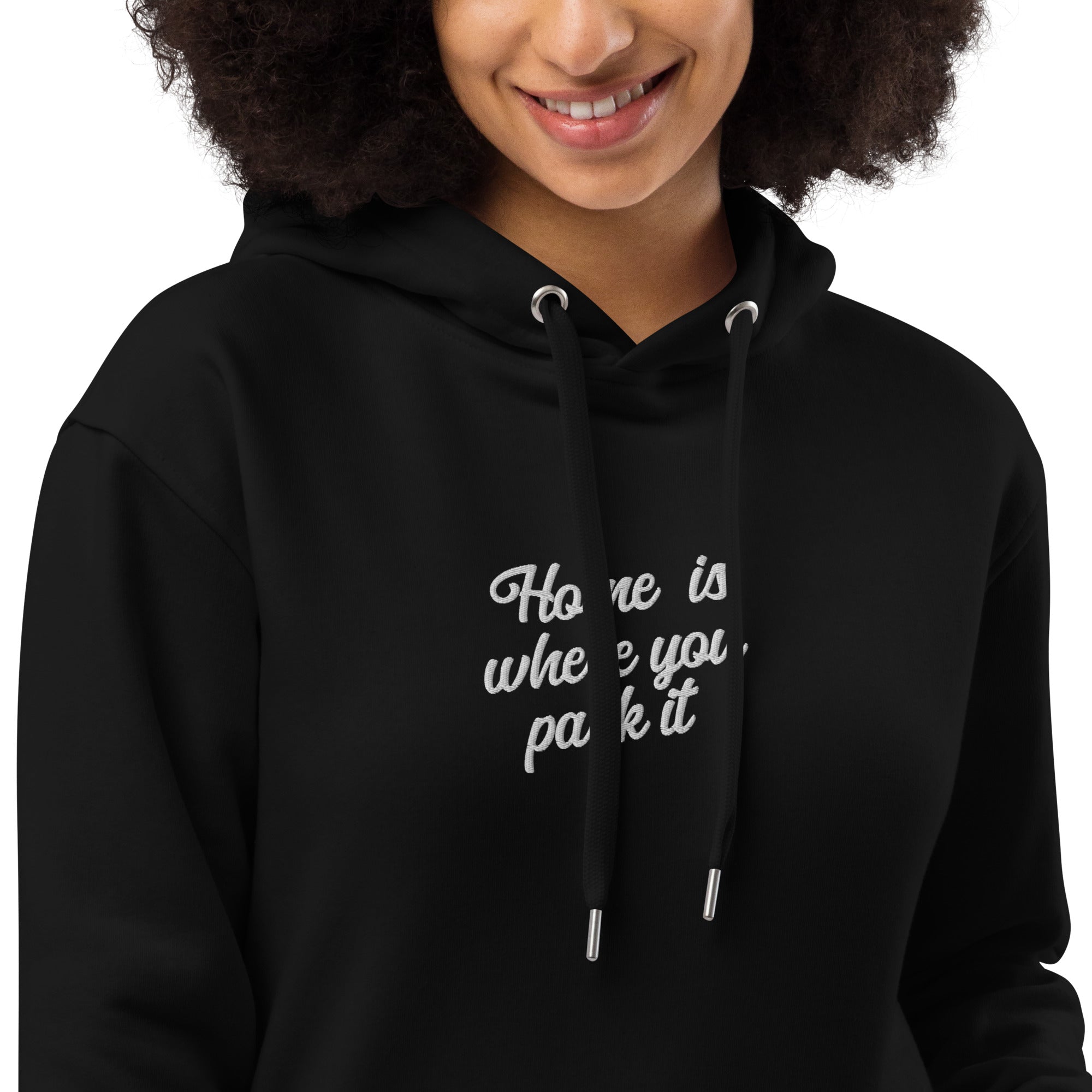 Premium eco hoodie Square Vintage Campers Home is where you park it white embroidered pattern