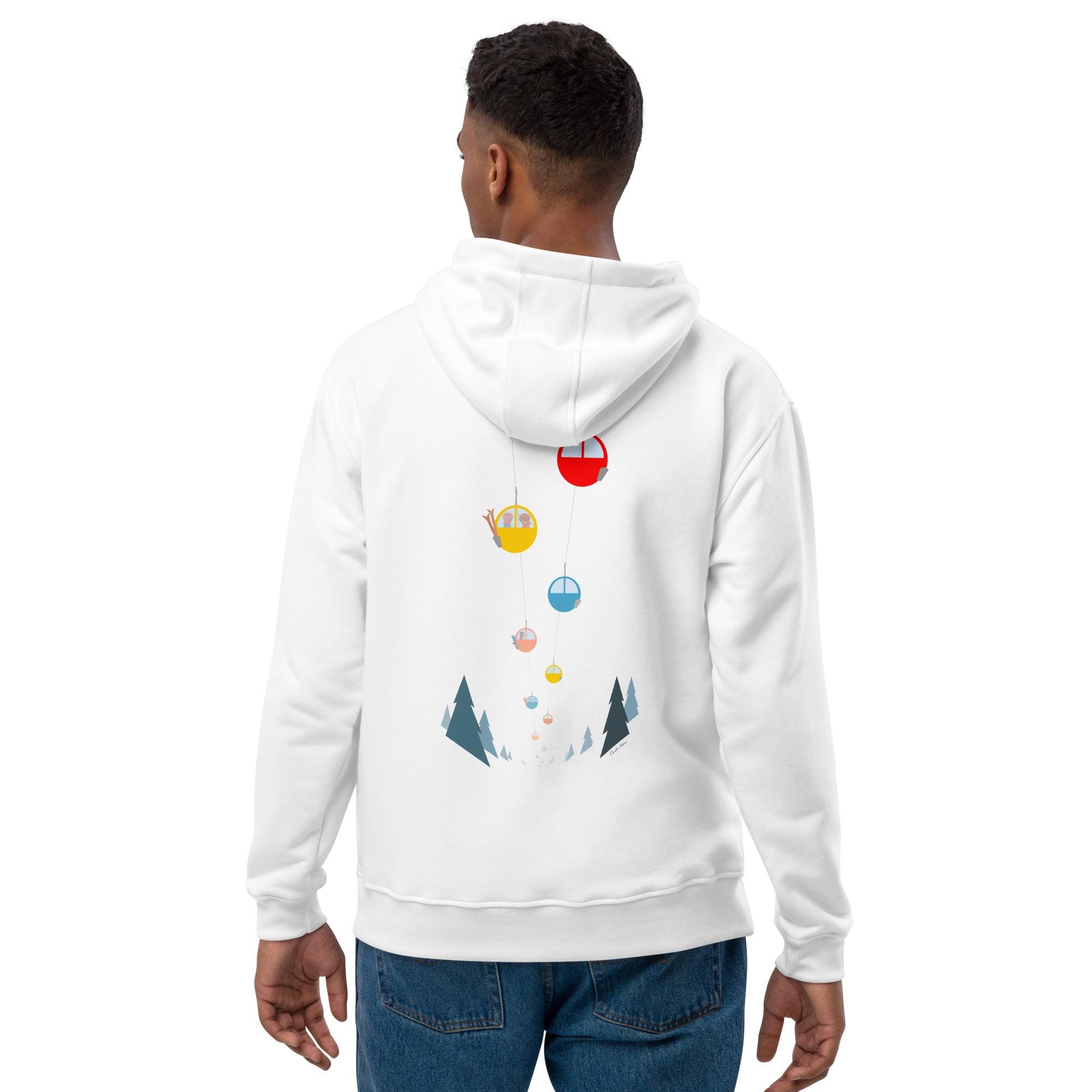 Sweat à capuche premium écologique Gondolas in the mist (face & dos)