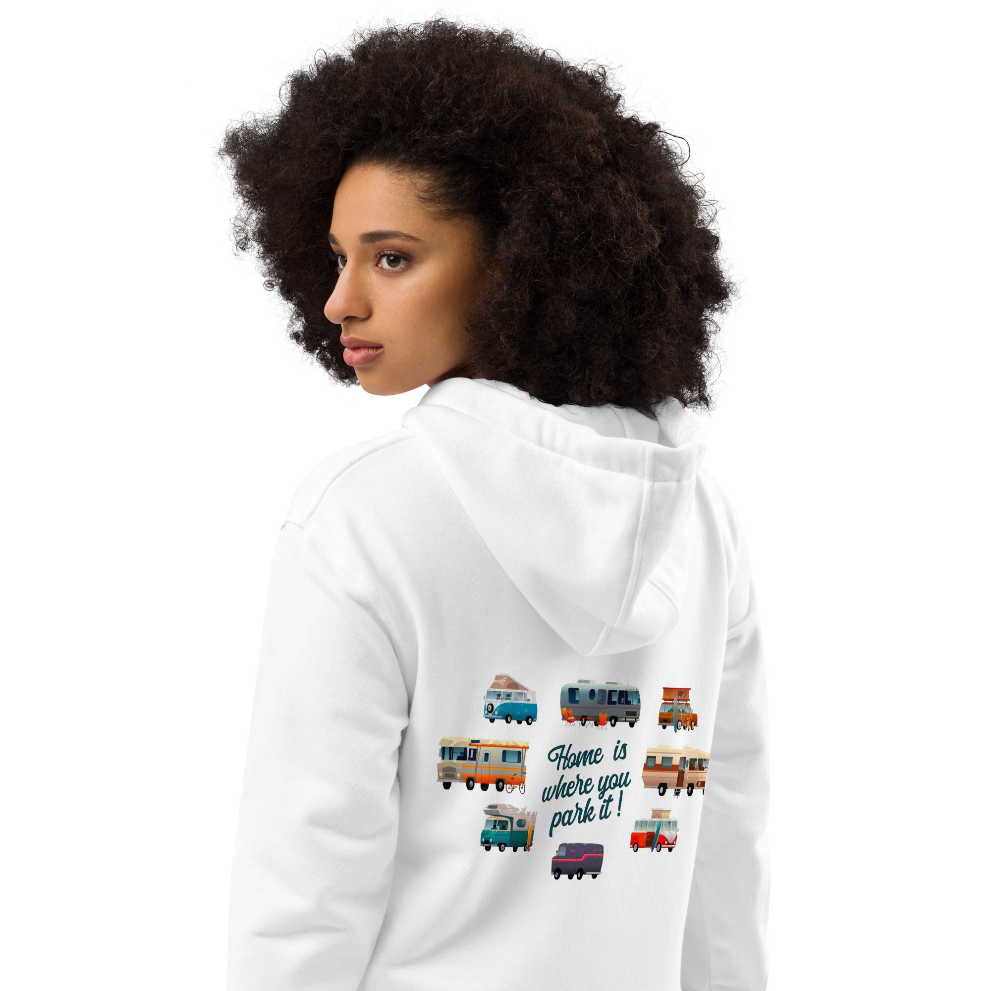 Premium eco hoodie Square Vintage Campers Home is where you park it white embroidered pattern