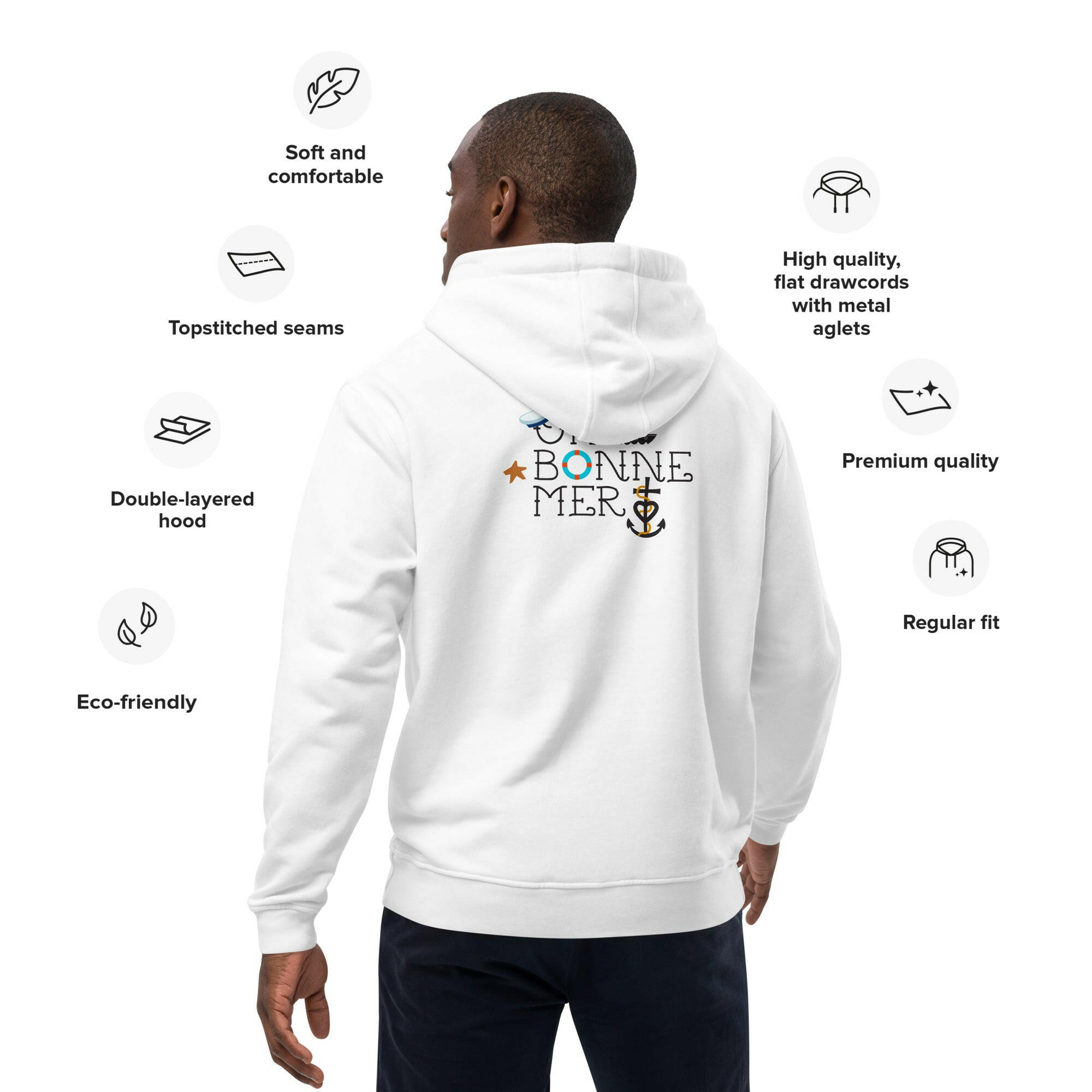 Sweat à capuche premium écologique Oh Bonne Mer 3 grand motif dans le dos