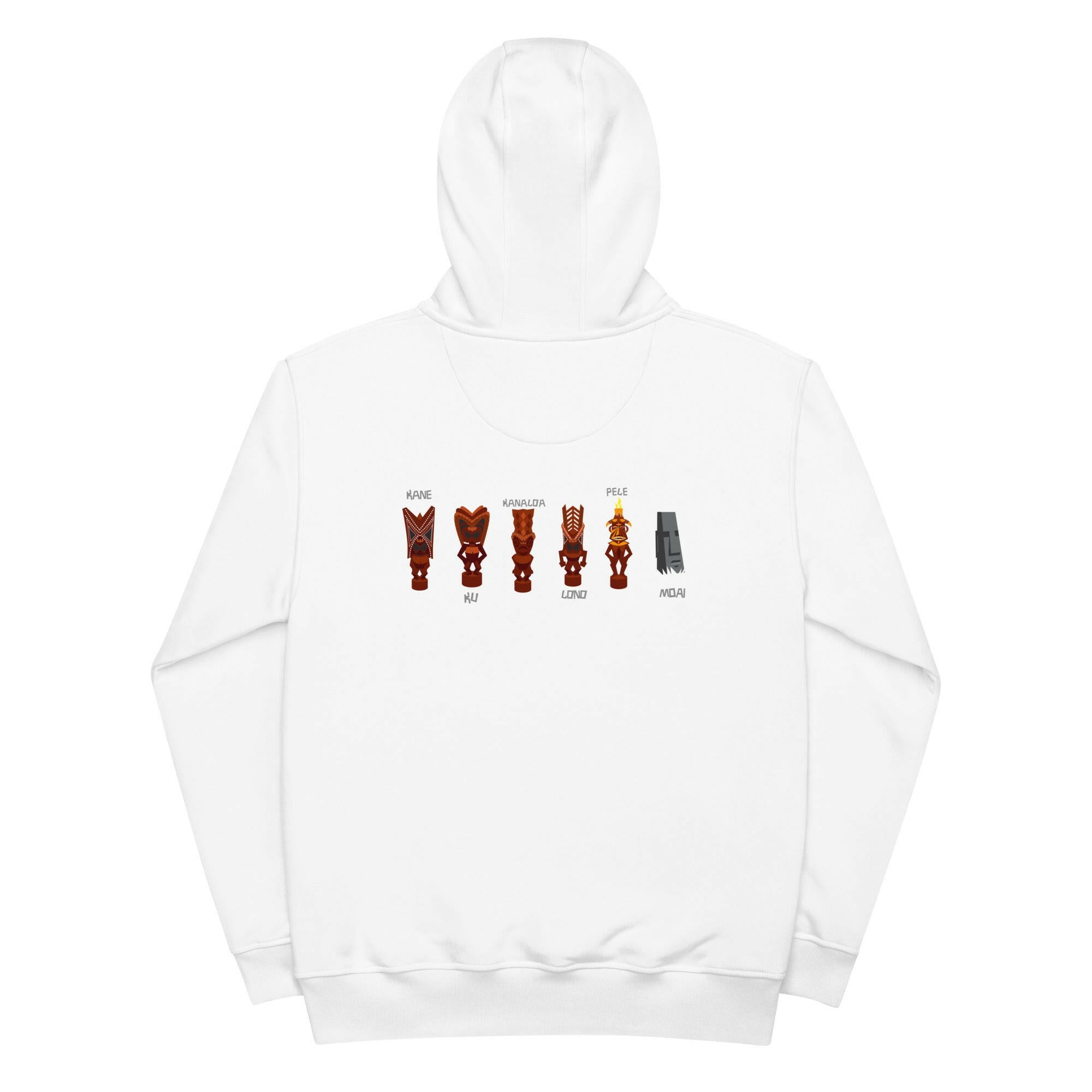 Sweat à capuche premium écologique Ku Tiki God (face) + Tiki Gods (dos)