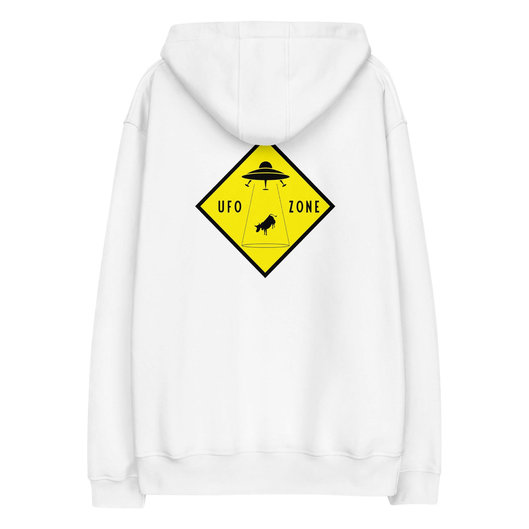 Sweat à capuche premium écologique Tiki UFO (face) + UFO Zone (dos)