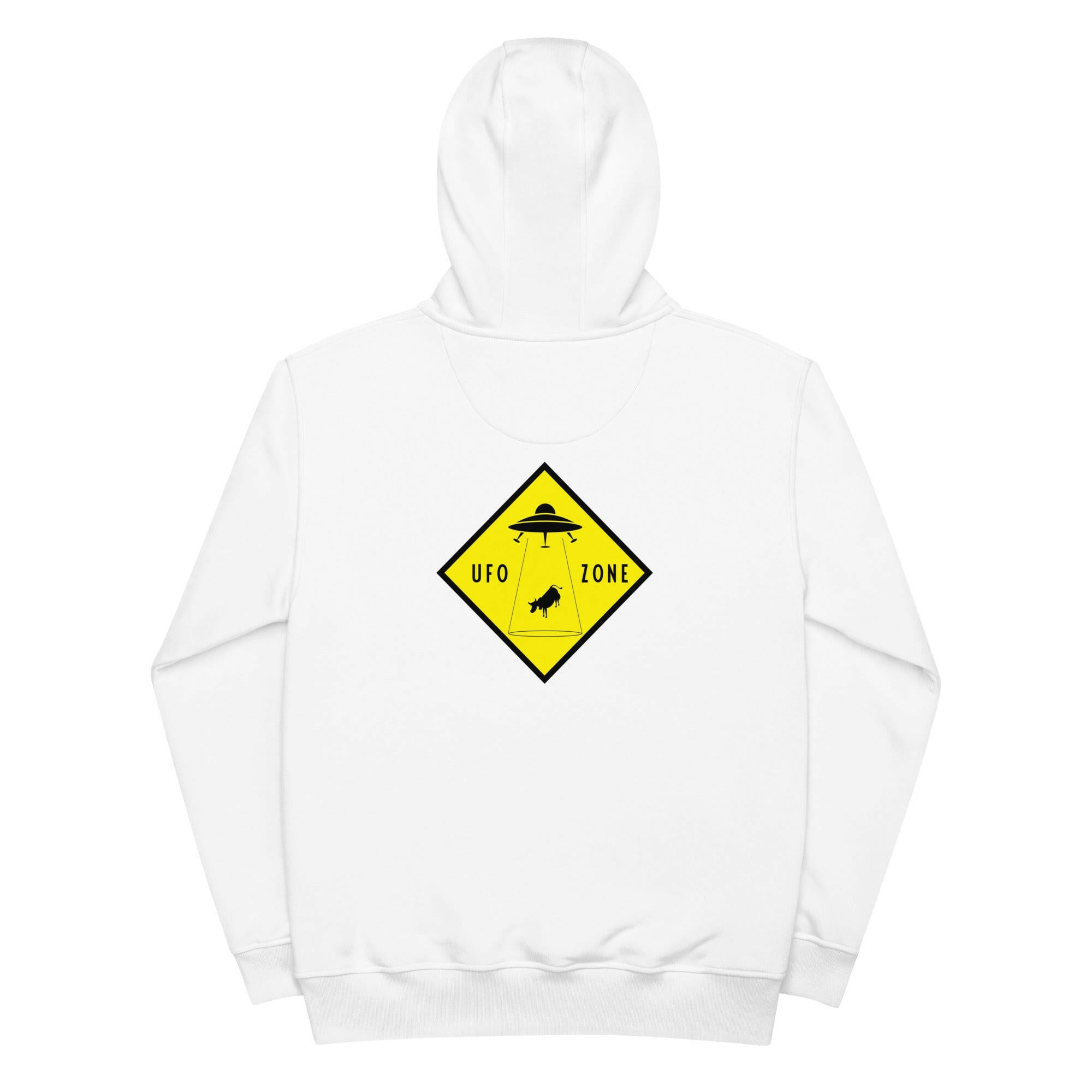 Sweat à capuche premium écologique Tiki UFO (face) + UFO Zone (dos)