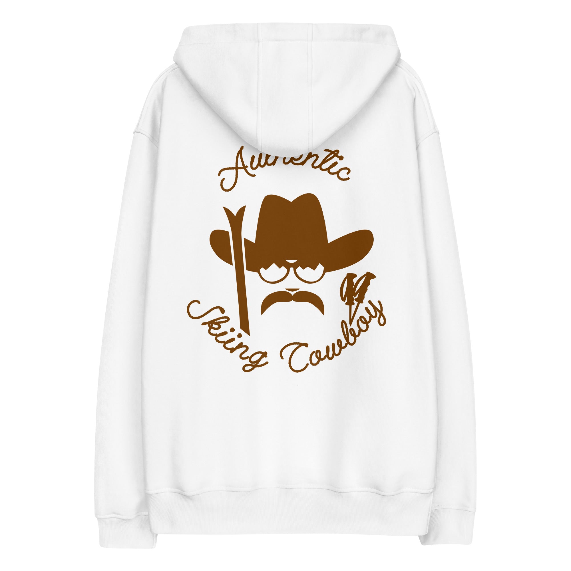 Sweat à capuche premium écologique Authentic Skiing Cowboy Brun (face & dos)