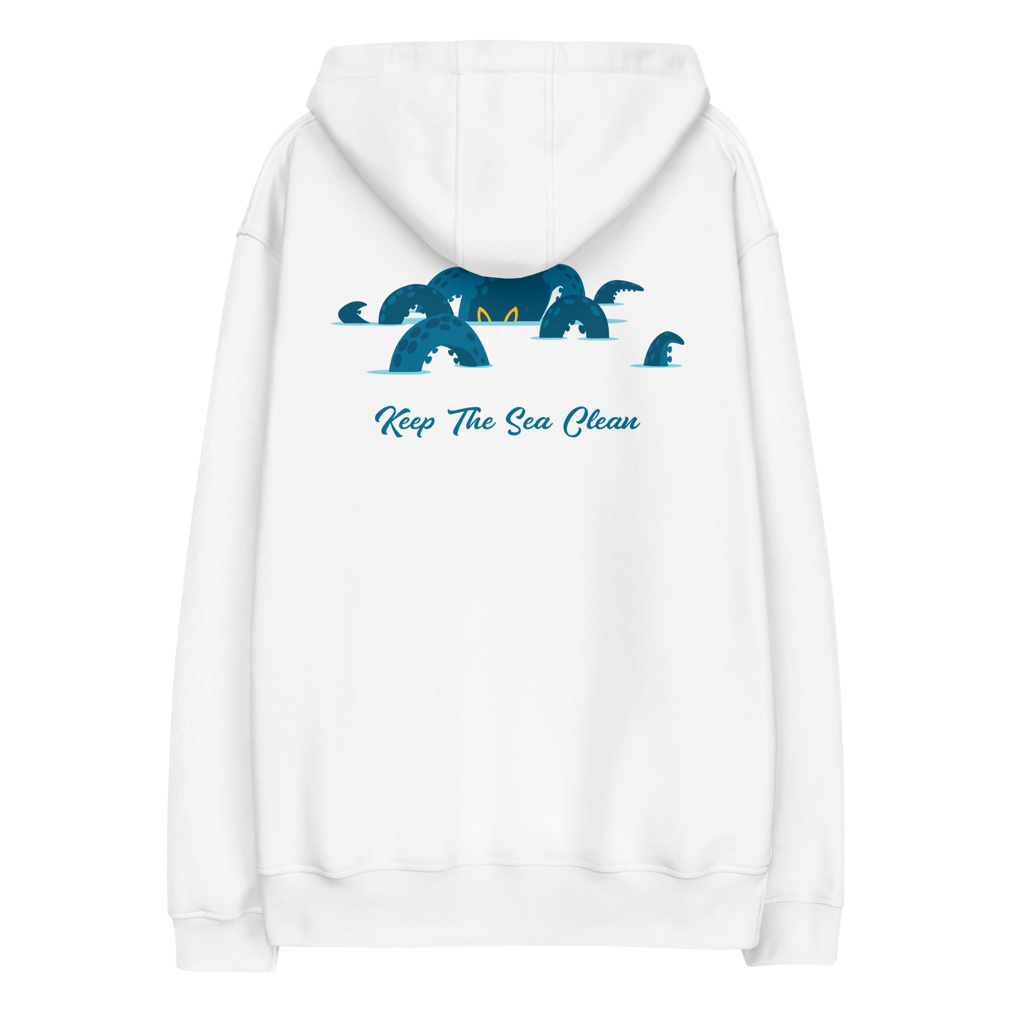 Sweat à capuche premium écologique Keep the Sea Clean (face) & Octopus Blue (dos)