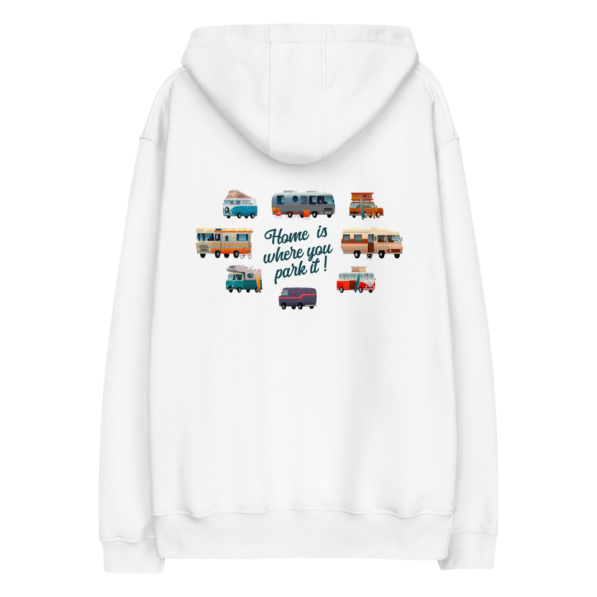 Premium eco hoodie Square Vintage Campers Home is where you park it white embroidered pattern