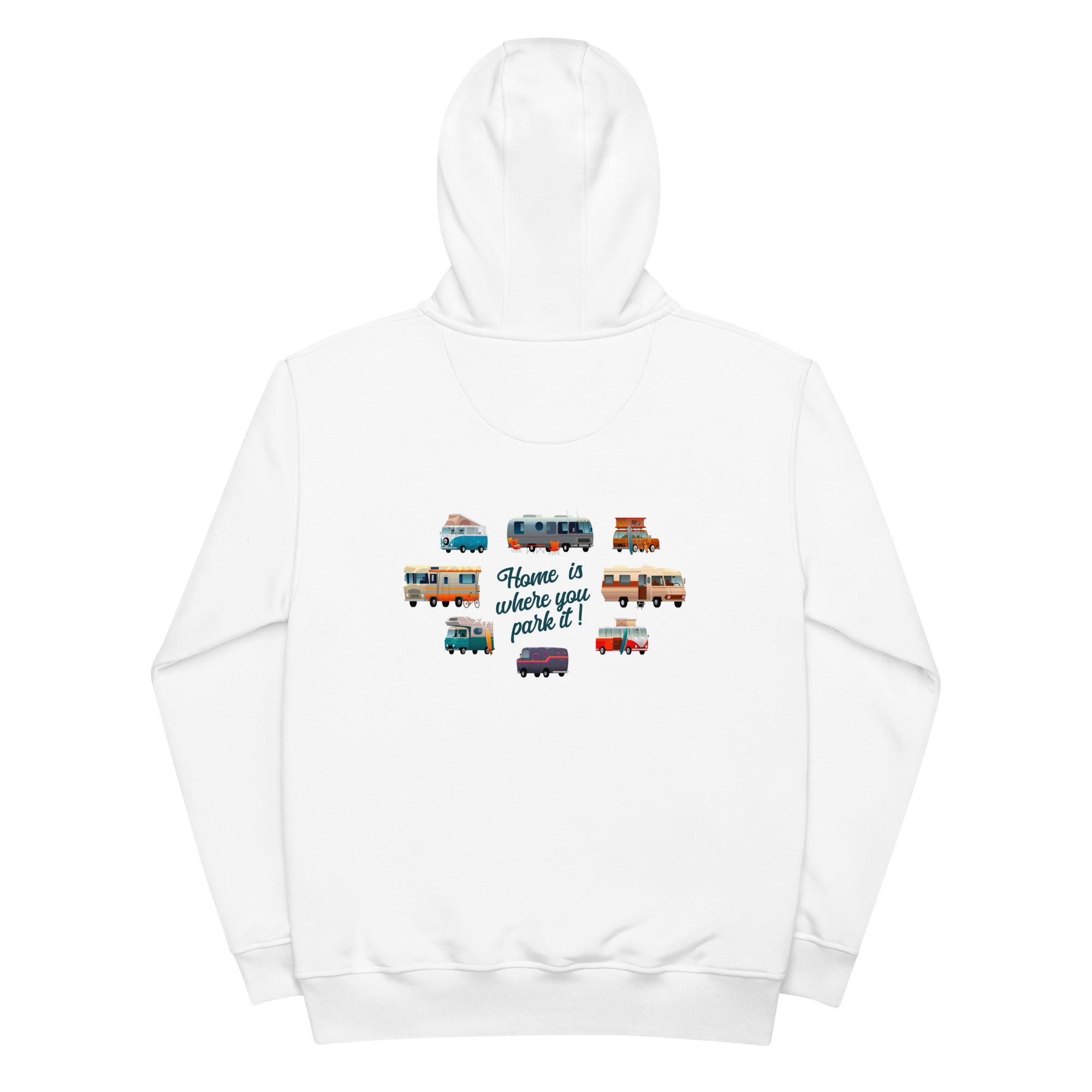 Premium eco hoodie Square Vintage Campers Home is where you park it white embroidered pattern