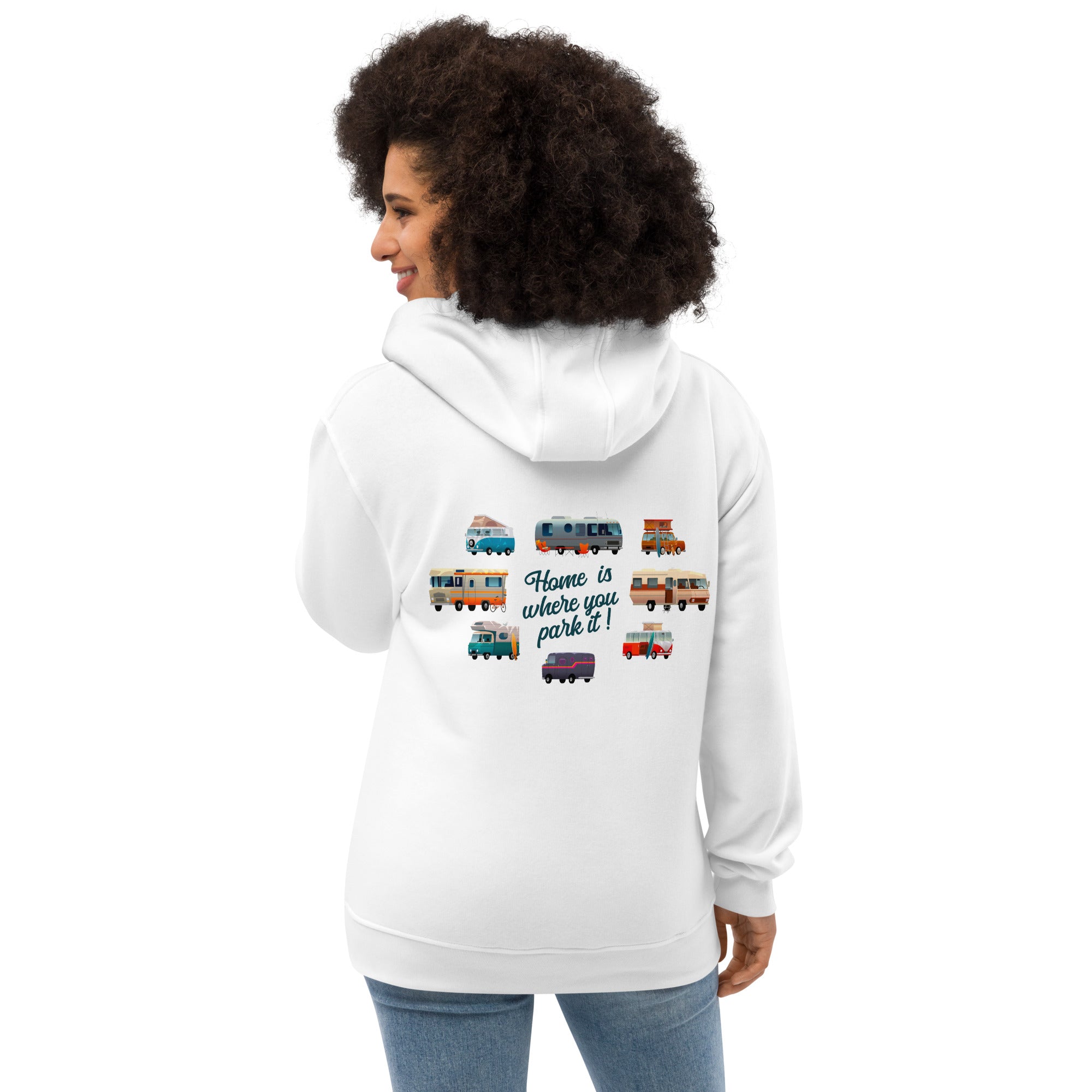 Premium eco hoodie Square Vintage Campers Home is where you park it white embroidered pattern