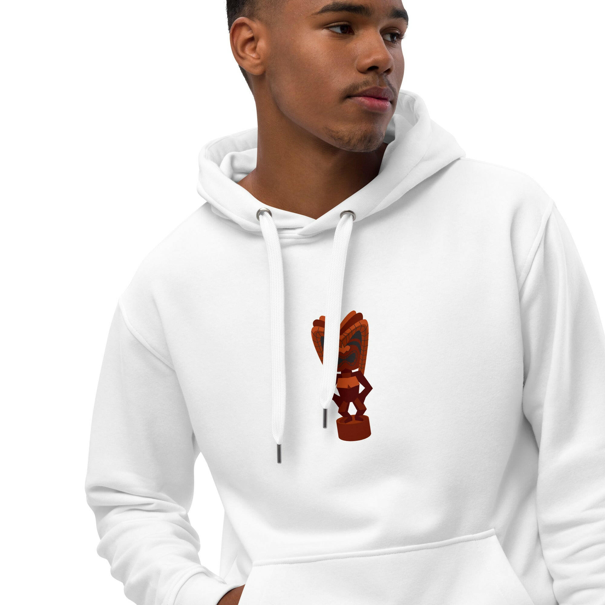 Sweat à capuche premium écologique Ku Tiki God (face) + Tiki Gods (dos)