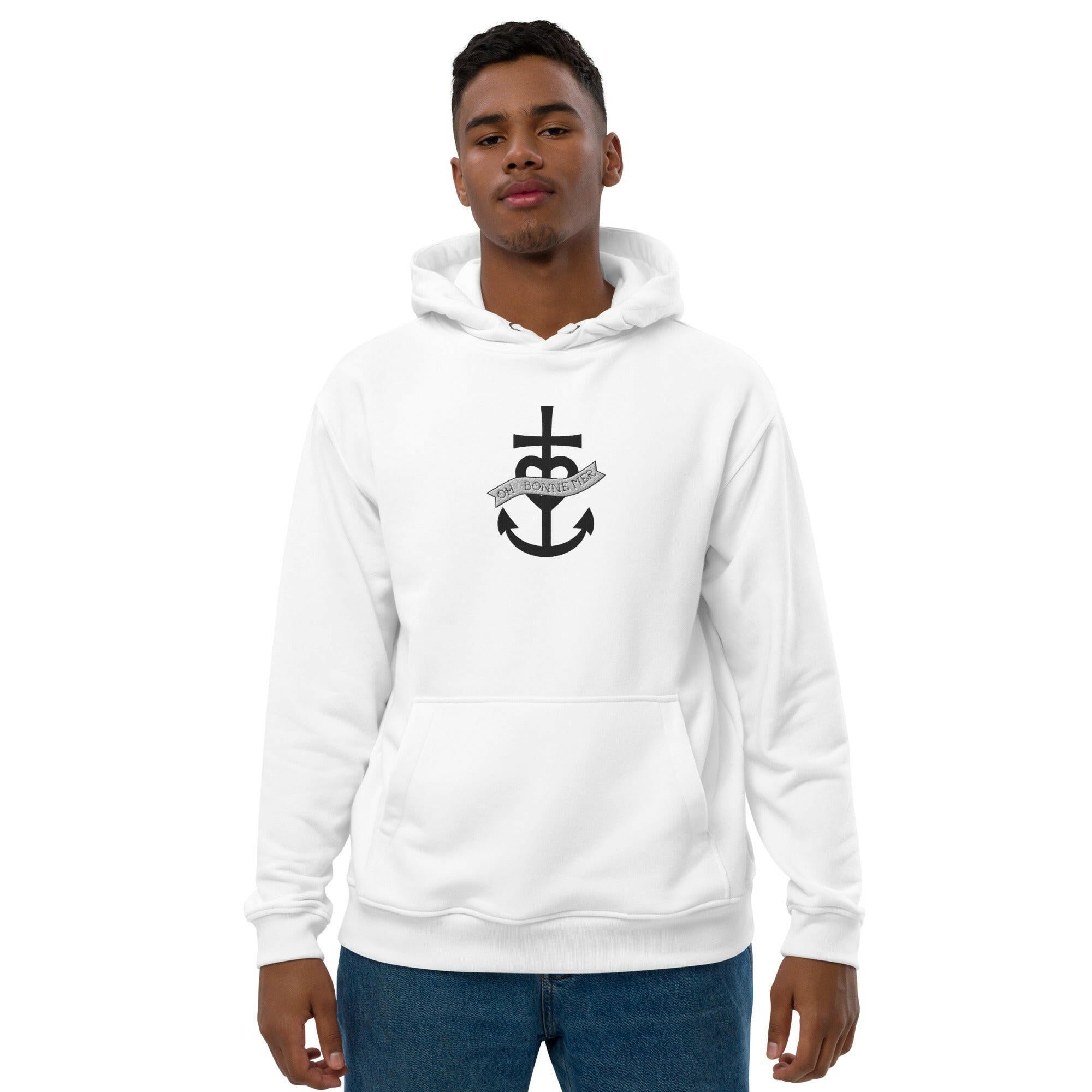 Premium eco hoodie Oh Bonne Mer 1 large embroided pattern on front