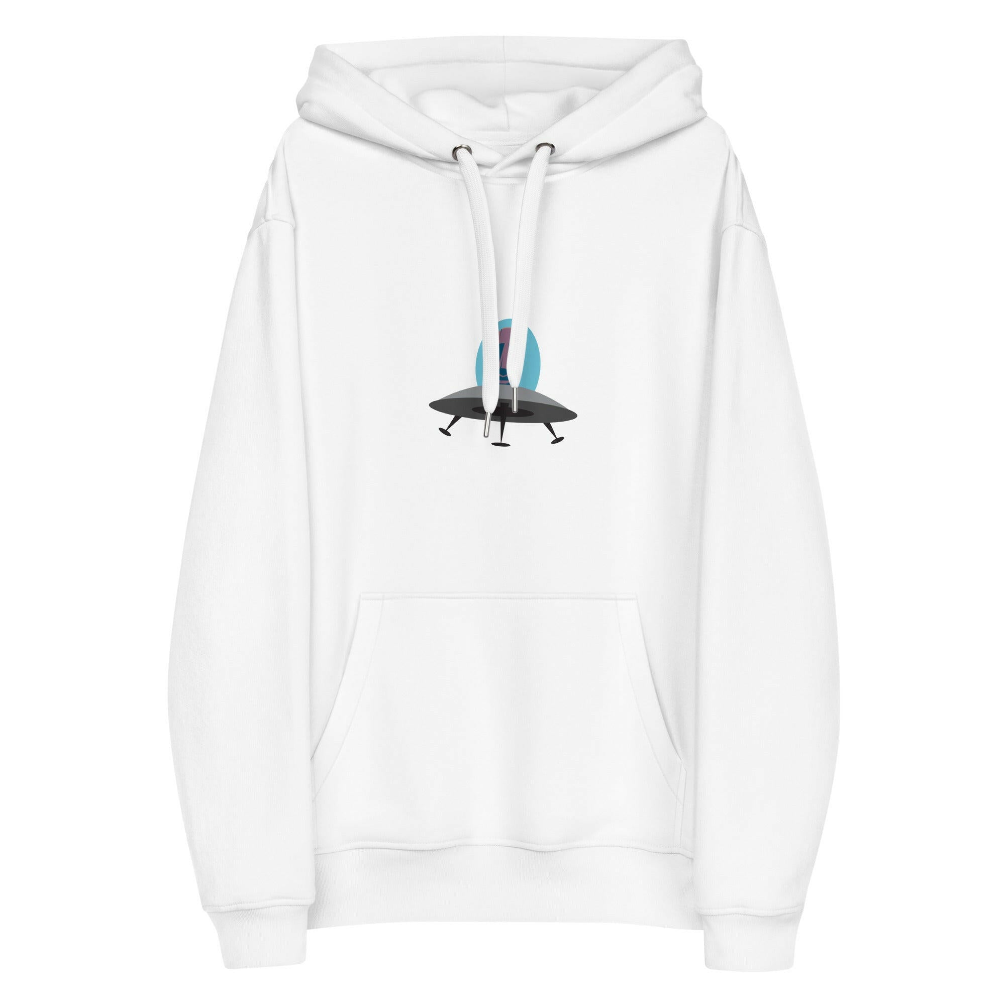 Sweat à capuche premium écologique Tiki UFO (face) + UFO Zone (dos)