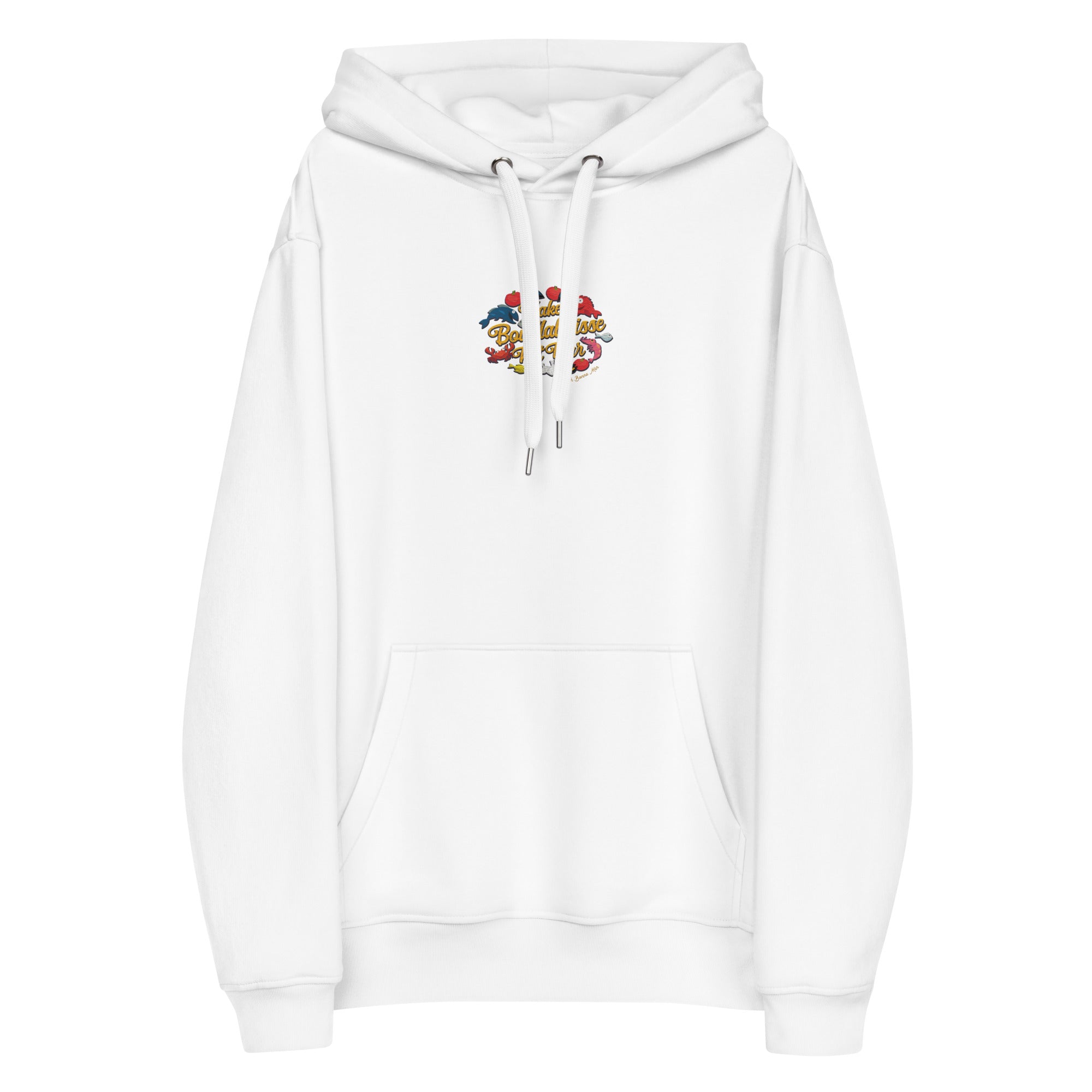 Sweat à capuche premium écologique Make Bouillabaisse Not War motif brodé multicolore