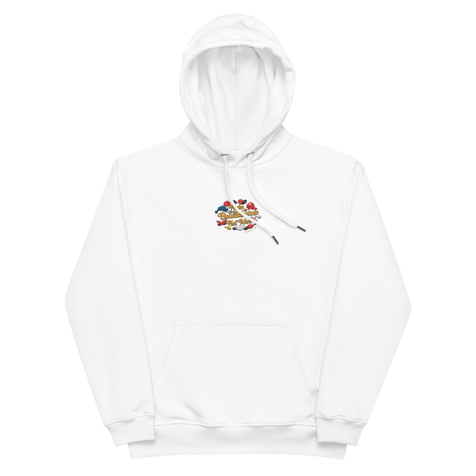 Sweat à capuche premium écologique Make Bouillabaisse Not War motif brodé multicolore