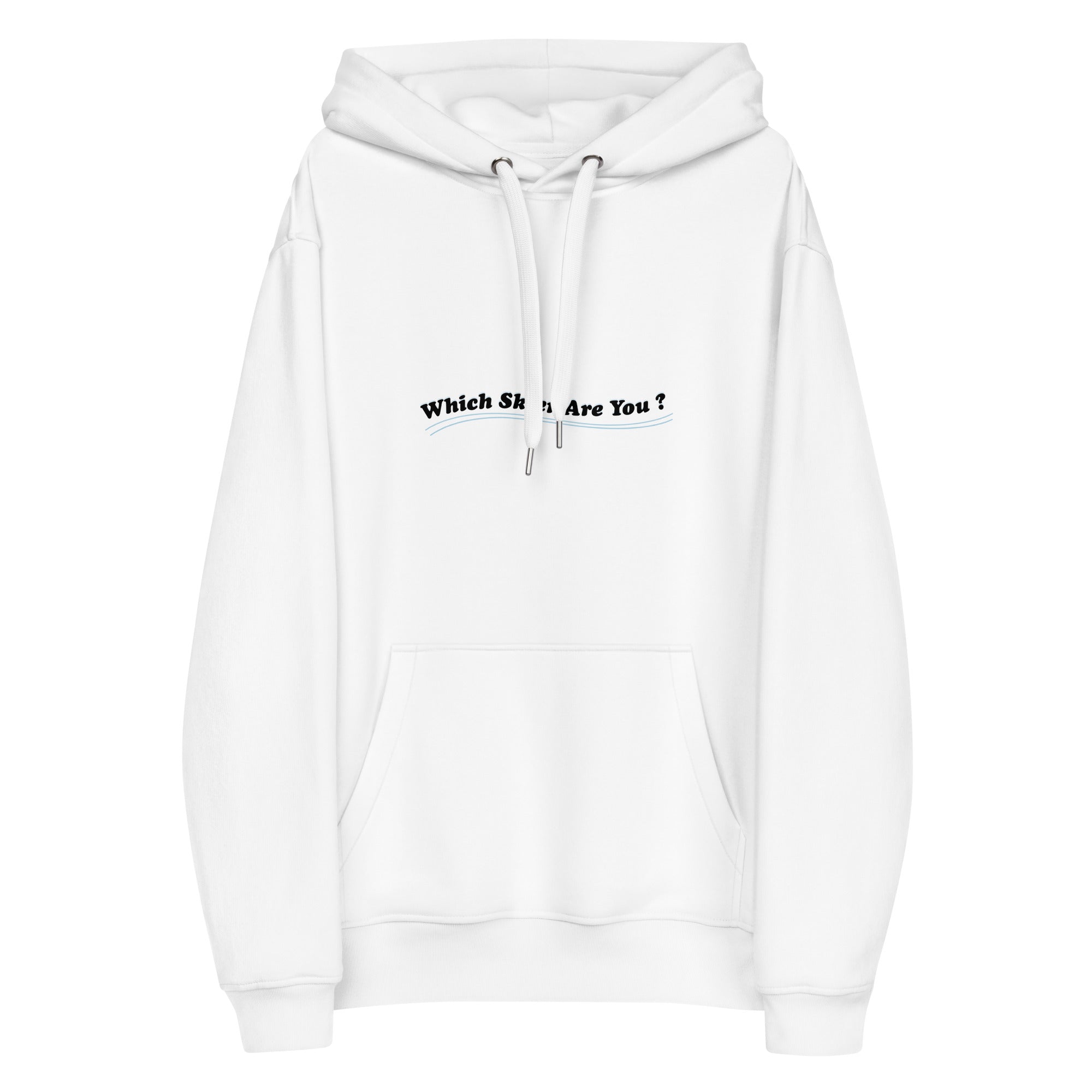 Sweat à capuche premium écologique Which skier are you? Love Instructor First Lesson free sur blanc (face & dos)