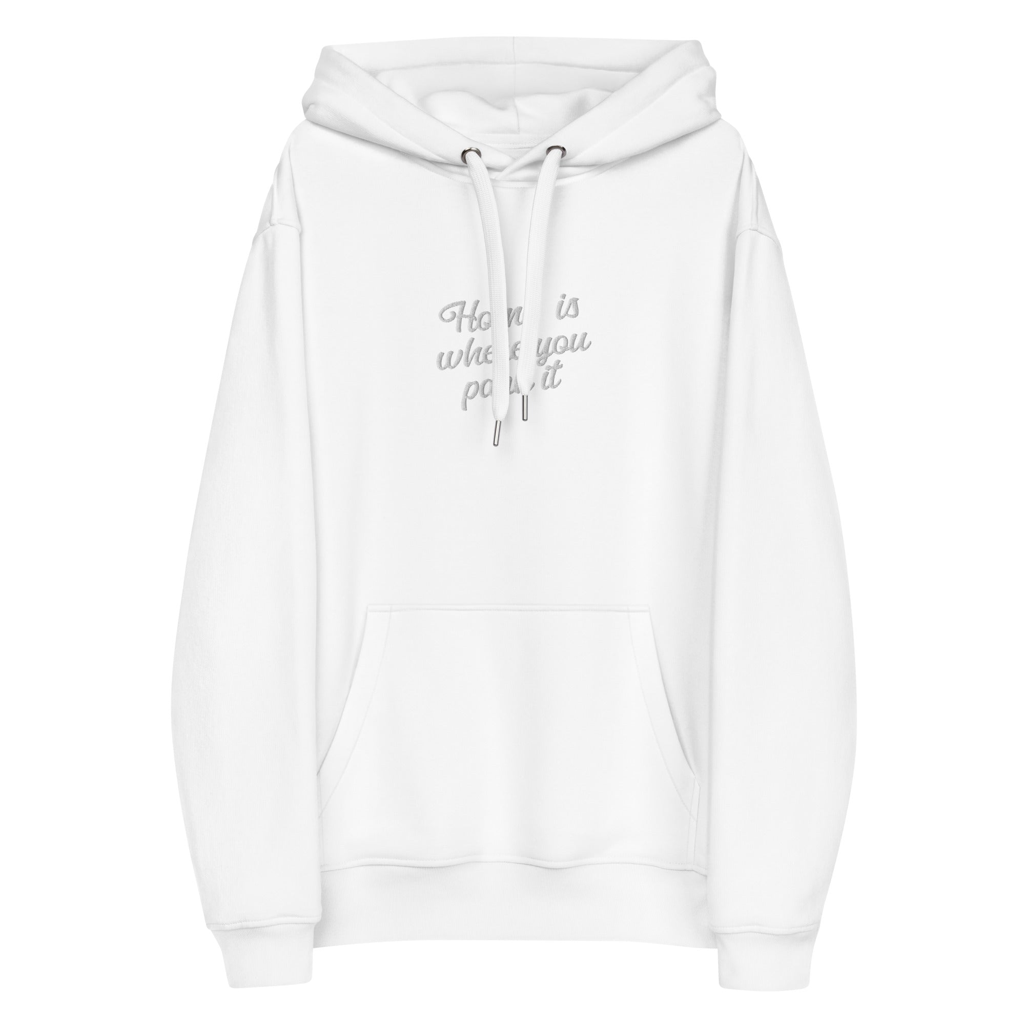 Premium eco hoodie Square Vintage Campers Home is where you park it white embroidered pattern