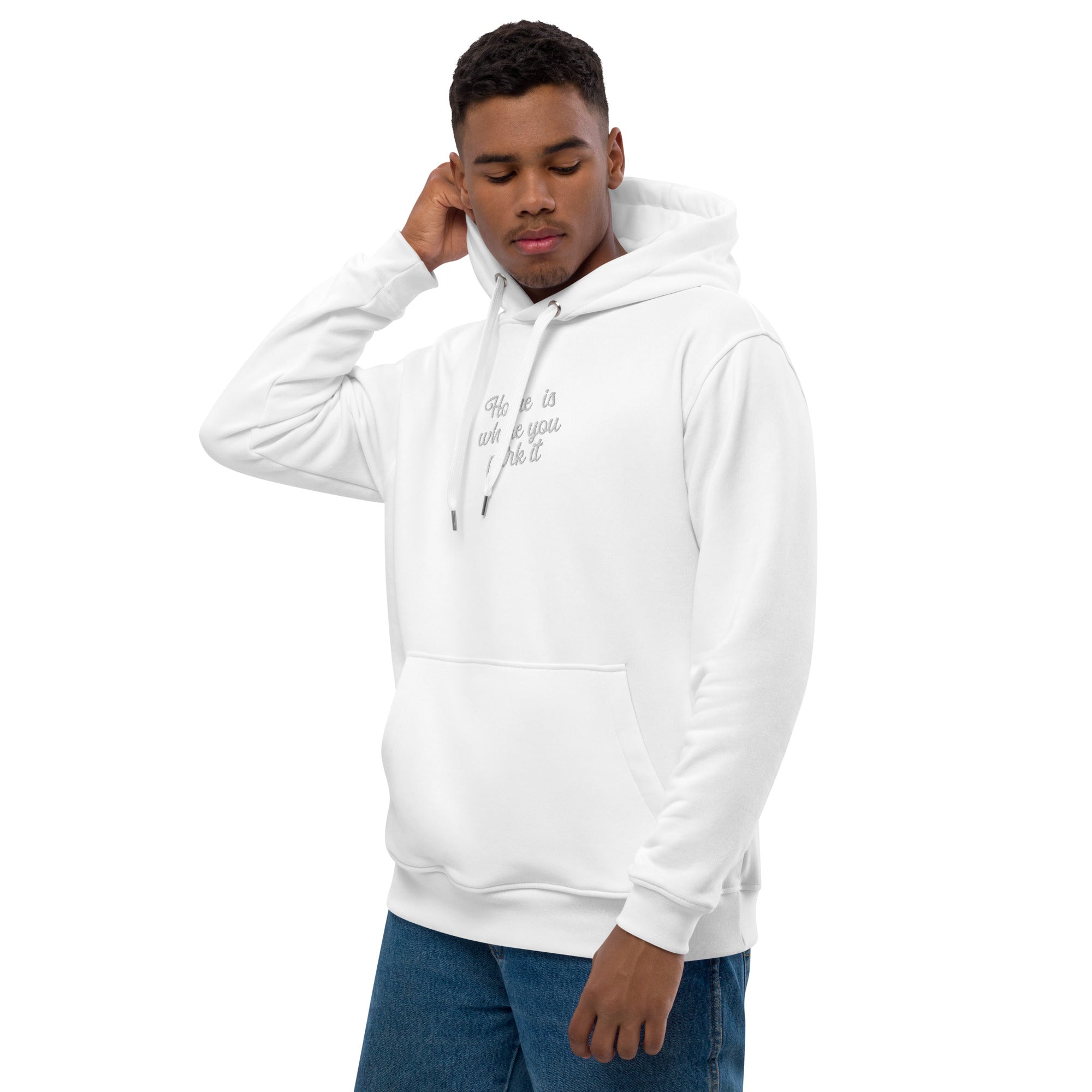 Premium eco hoodie Square Vintage Campers Home is where you park it white embroidered pattern