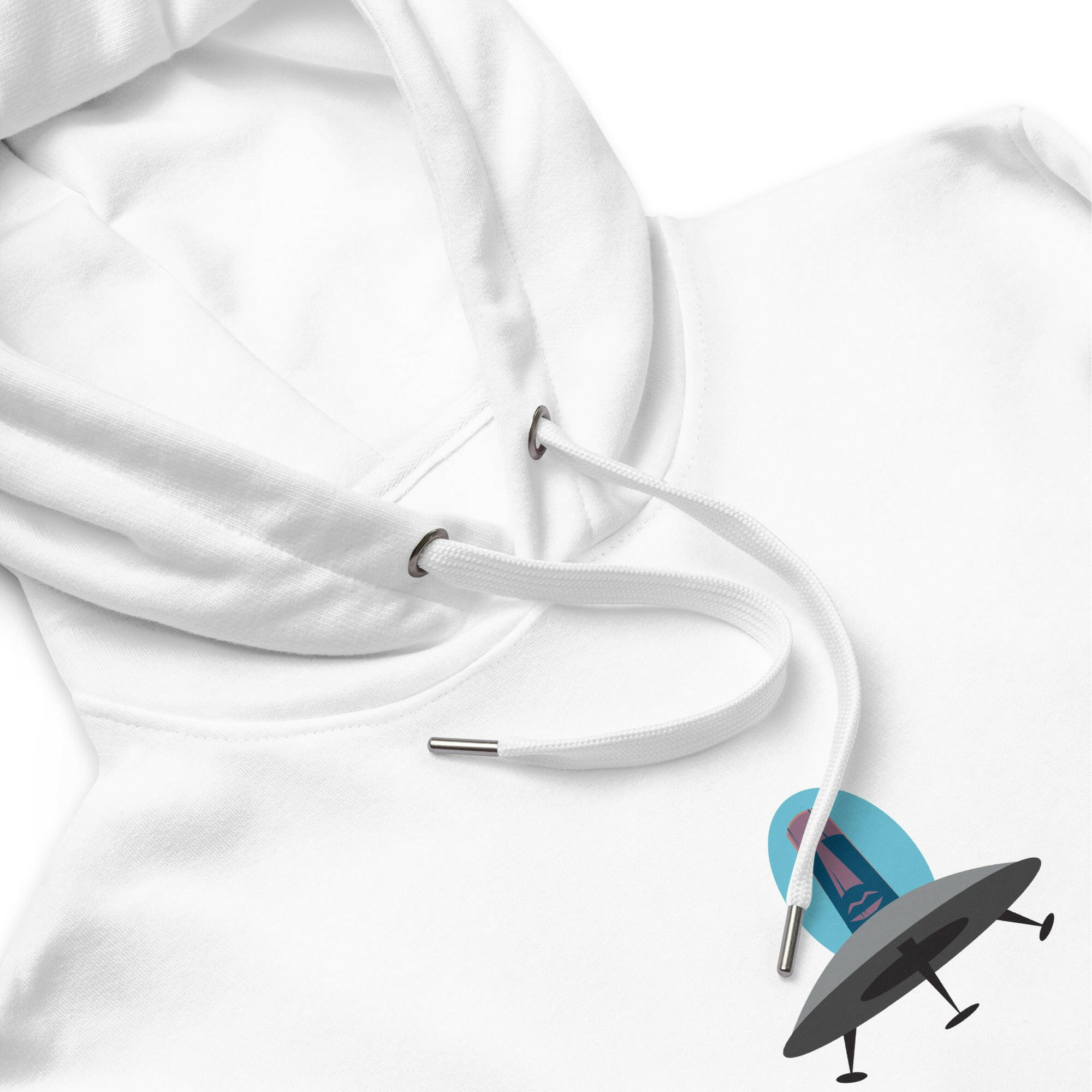 Sweat à capuche premium écologique Tiki UFO (face) + UFO Zone (dos)