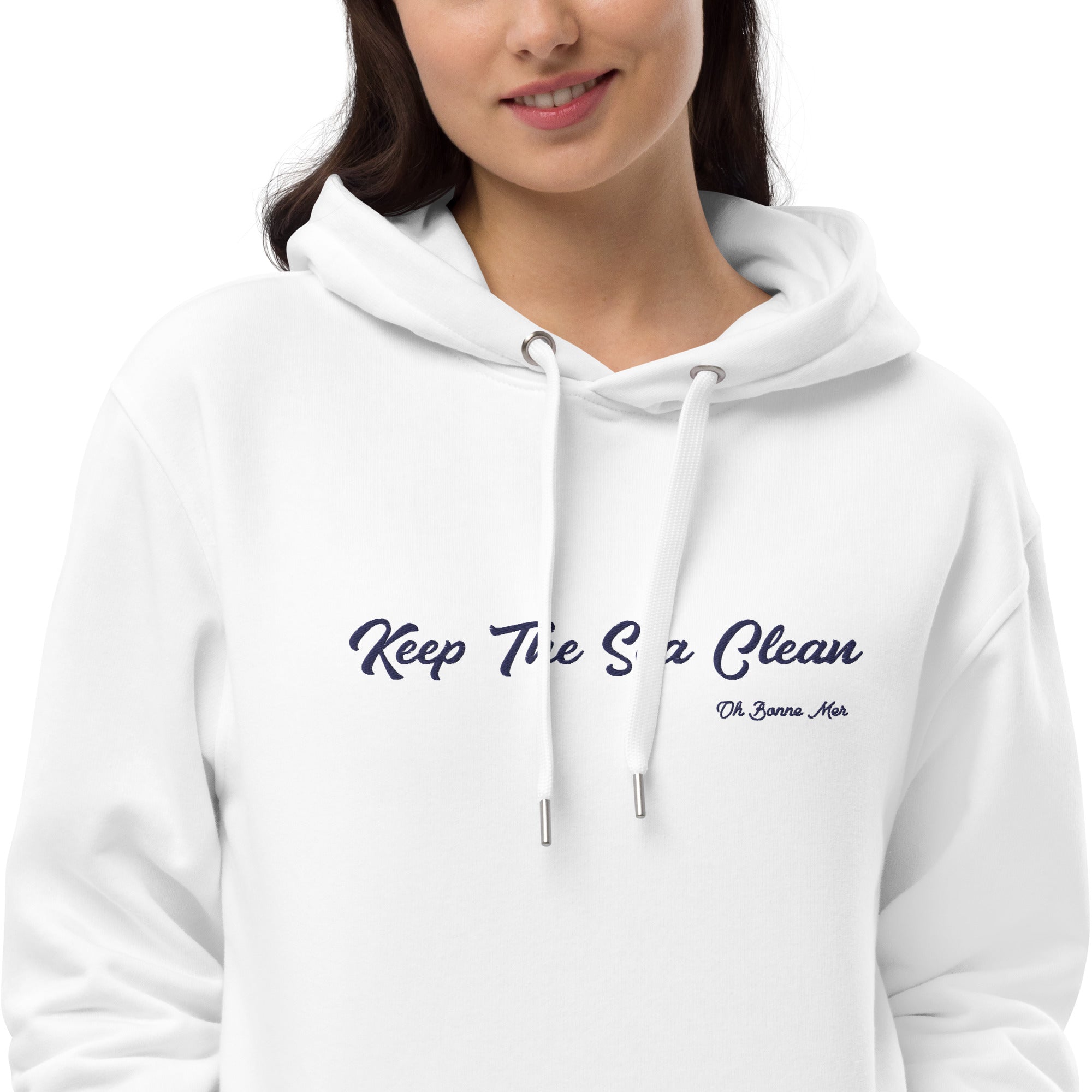 Sweat à capuche premium écologique Keep the Sea Clean Navy brodé