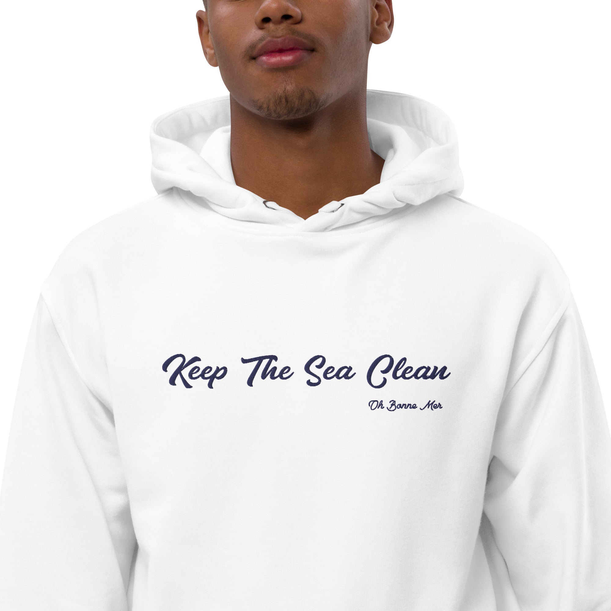 Sweat à capuche premium écologique Keep the Sea Clean Navy brodé