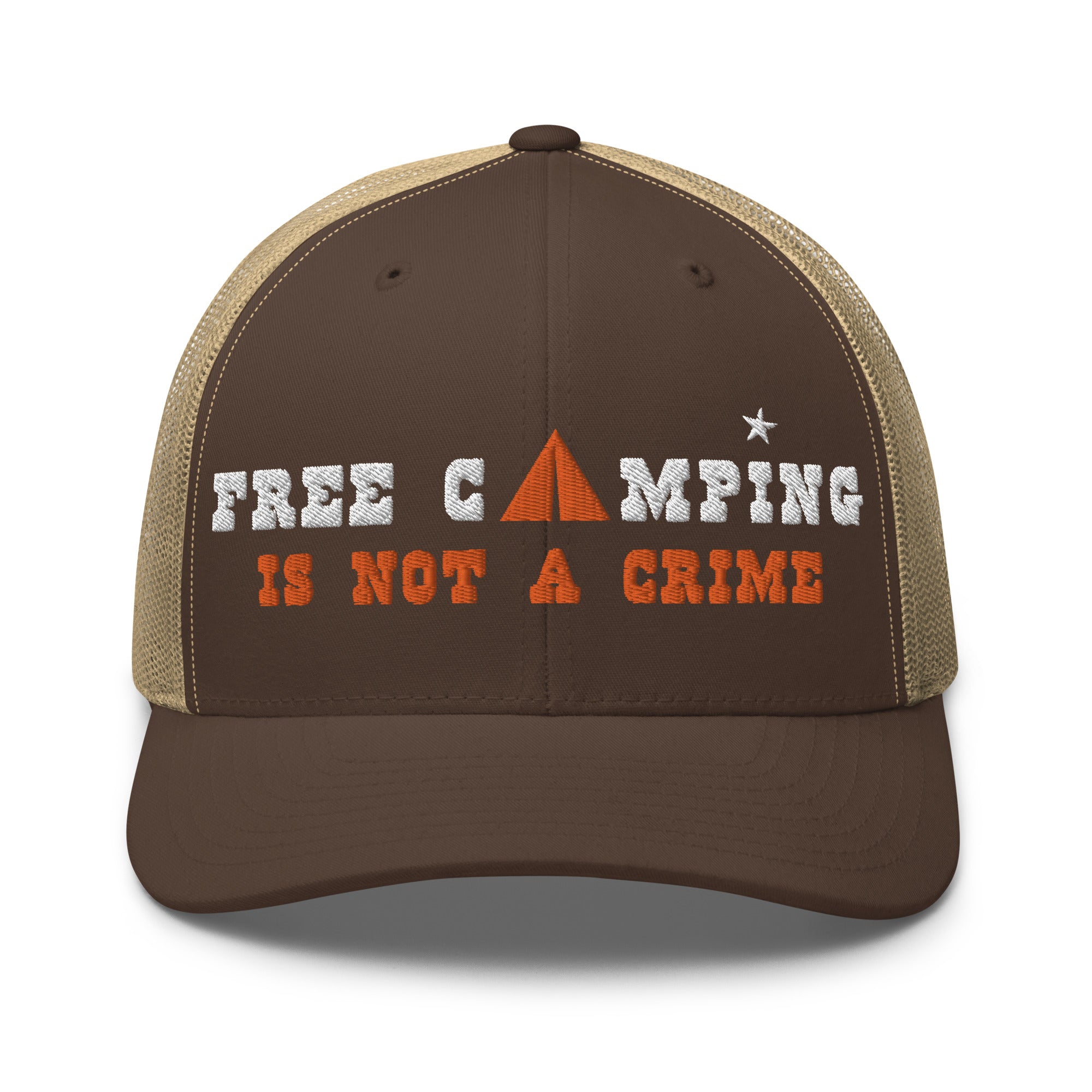 Two-Tone Retro Trucker Cap Free camping is not a crime white/orange