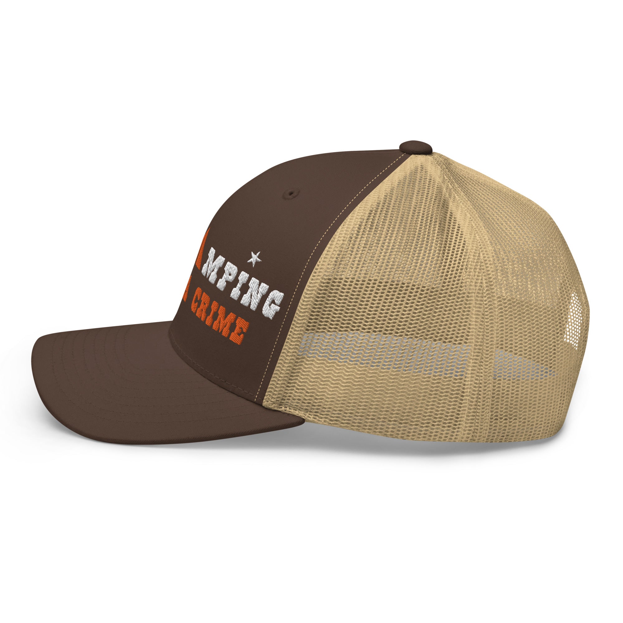 Two-Tone Retro Trucker Cap Free camping is not a crime white/orange