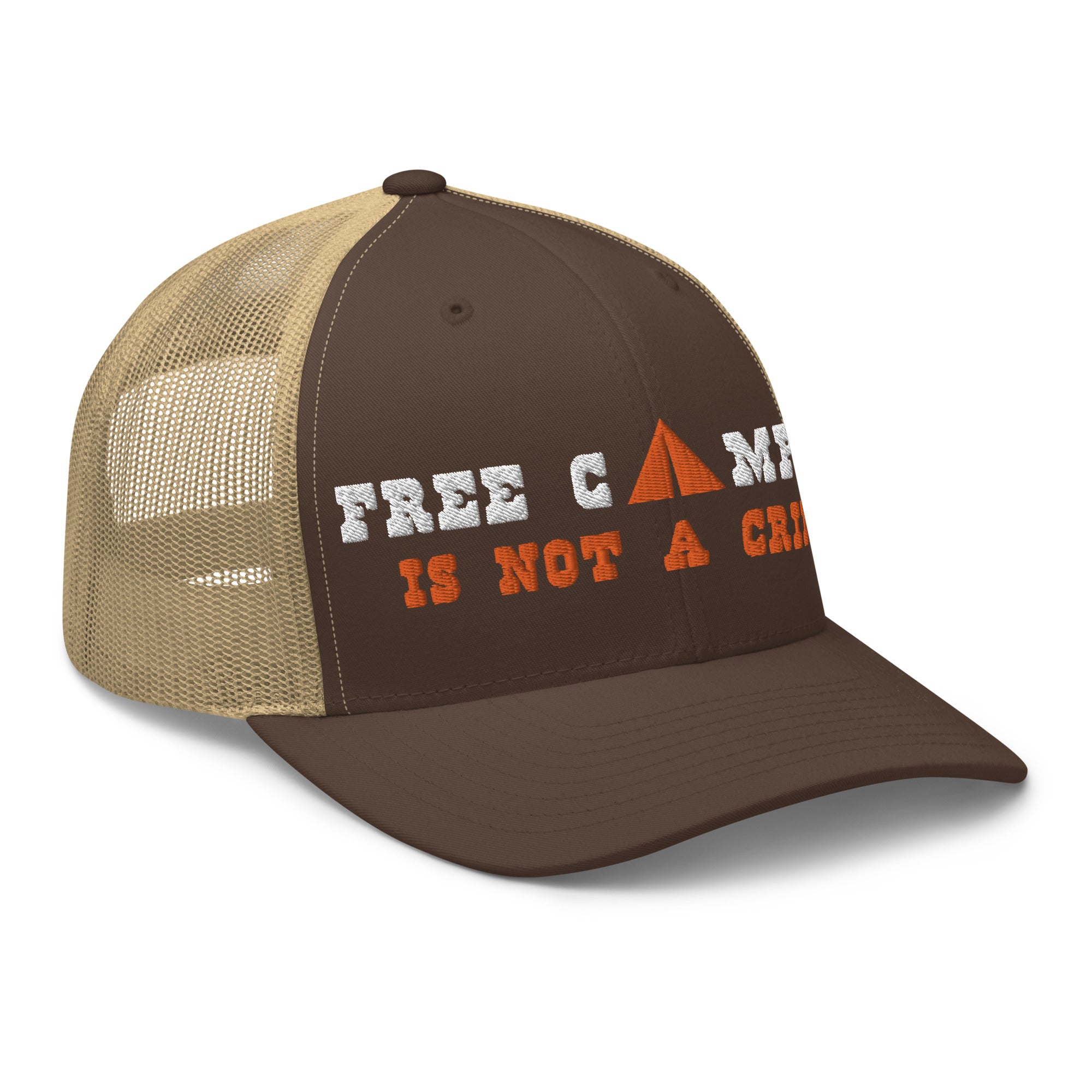 Two-Tone Retro Trucker Cap Free camping is not a crime white/orange