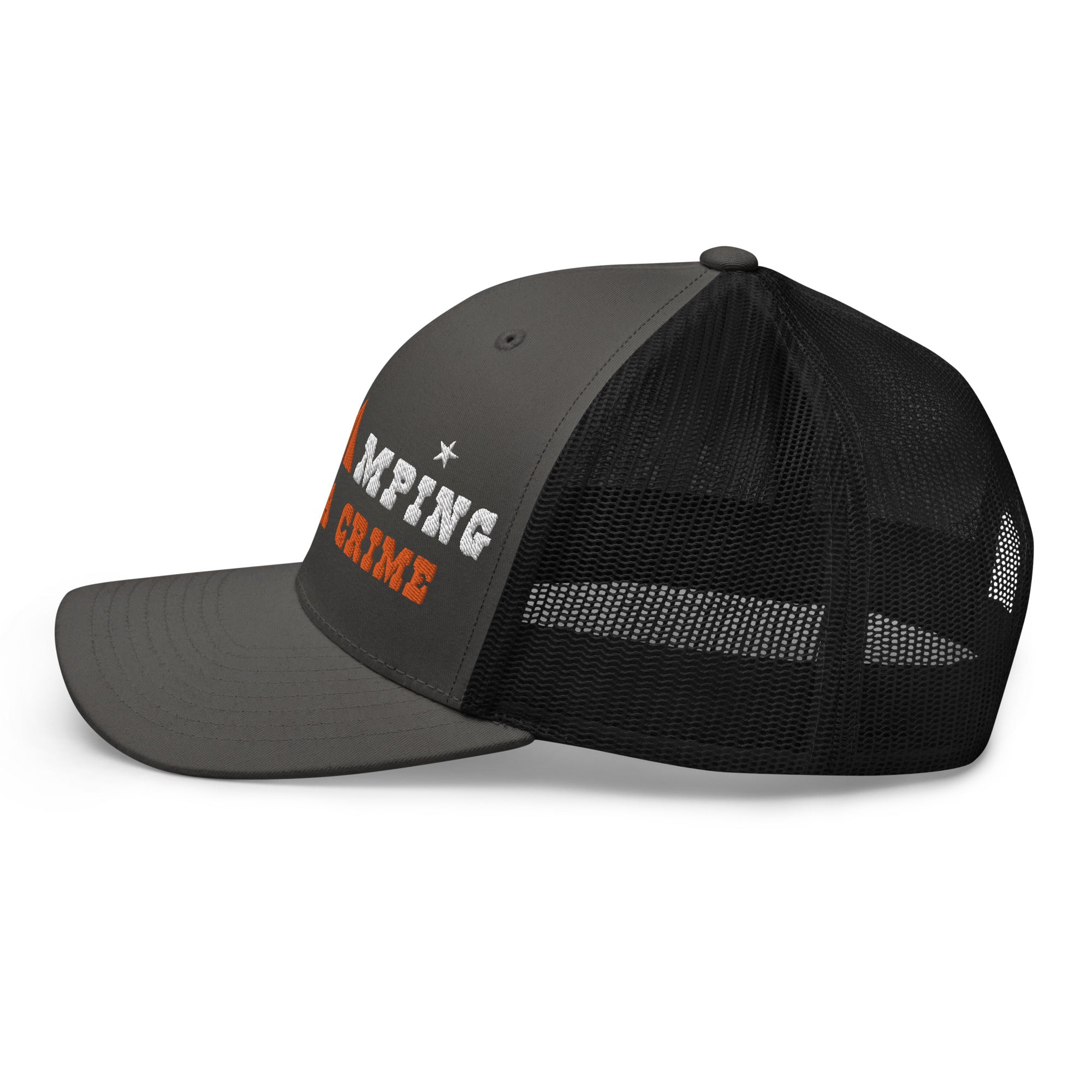 Two-Tone Retro Trucker Cap Free camping is not a crime white/orange
