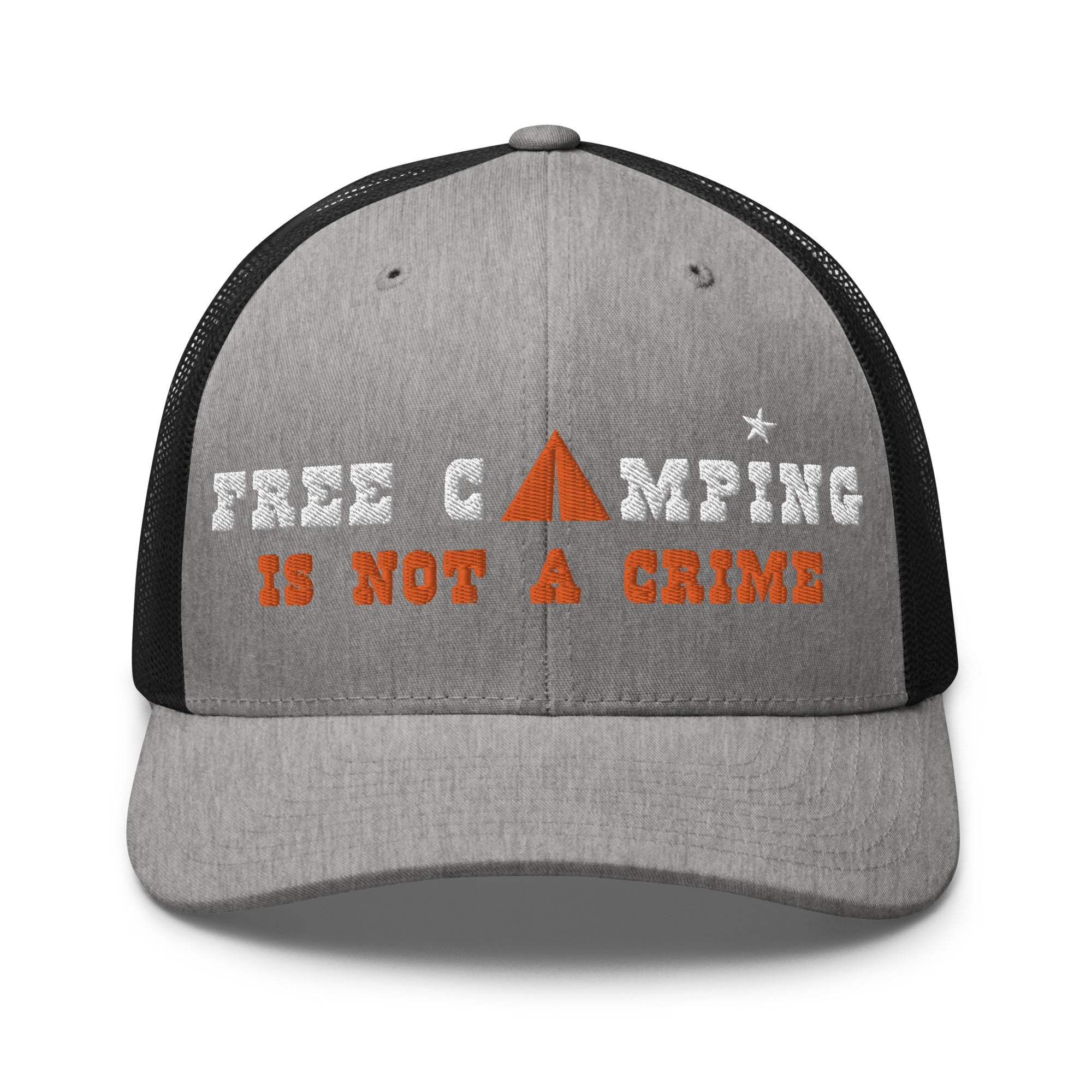 Two-Tone Retro Trucker Cap Free camping is not a crime white/orange