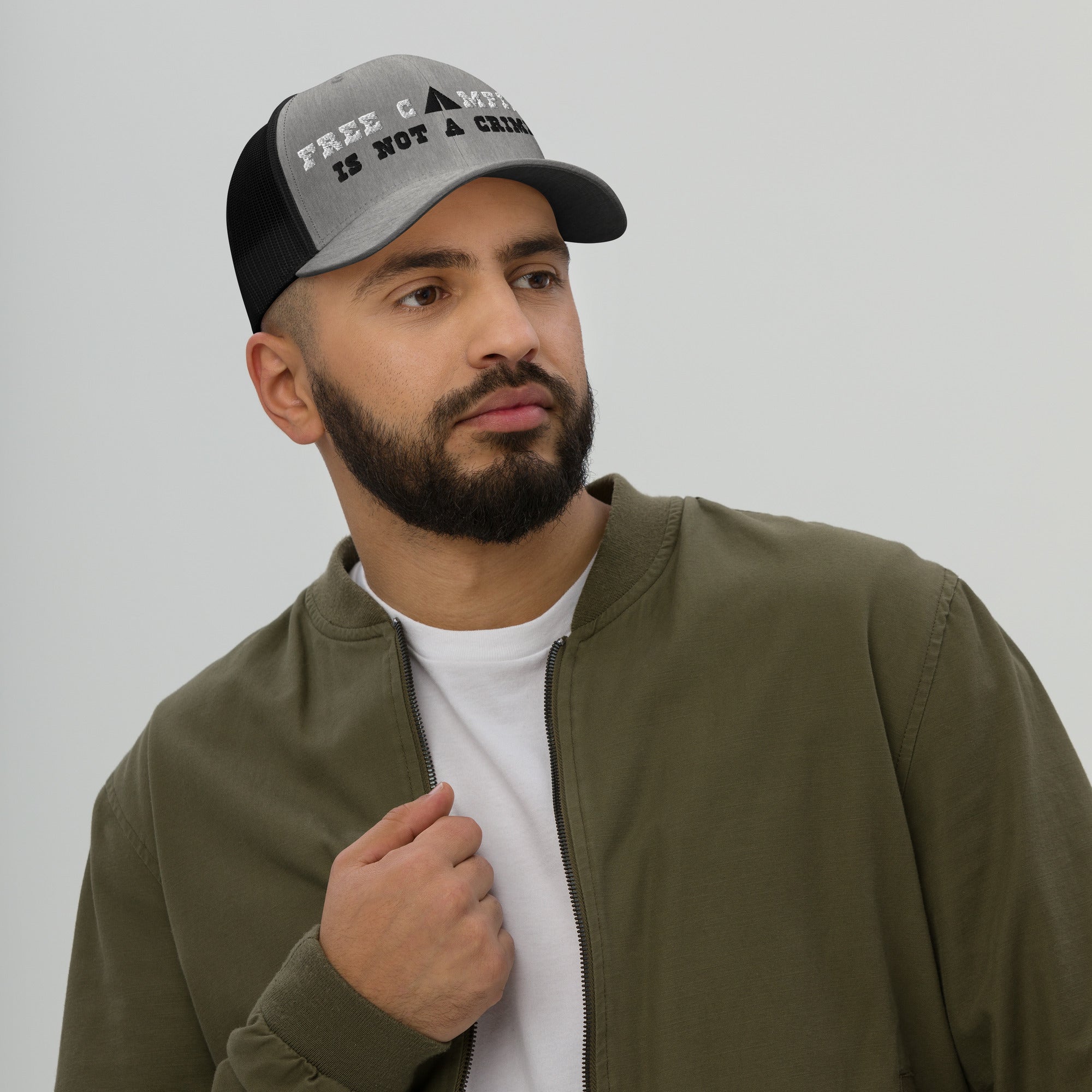Two-Tone Retro Trucker Cap Free camping is not a crime white/black
