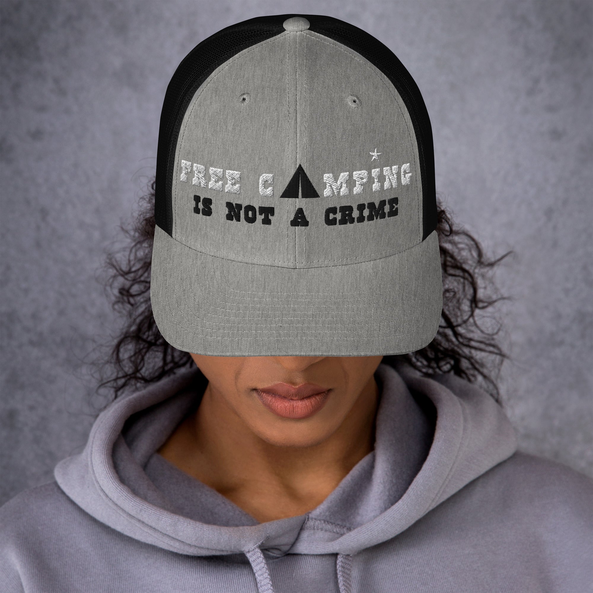 Two-Tone Retro Trucker Cap Free camping is not a crime white/black
