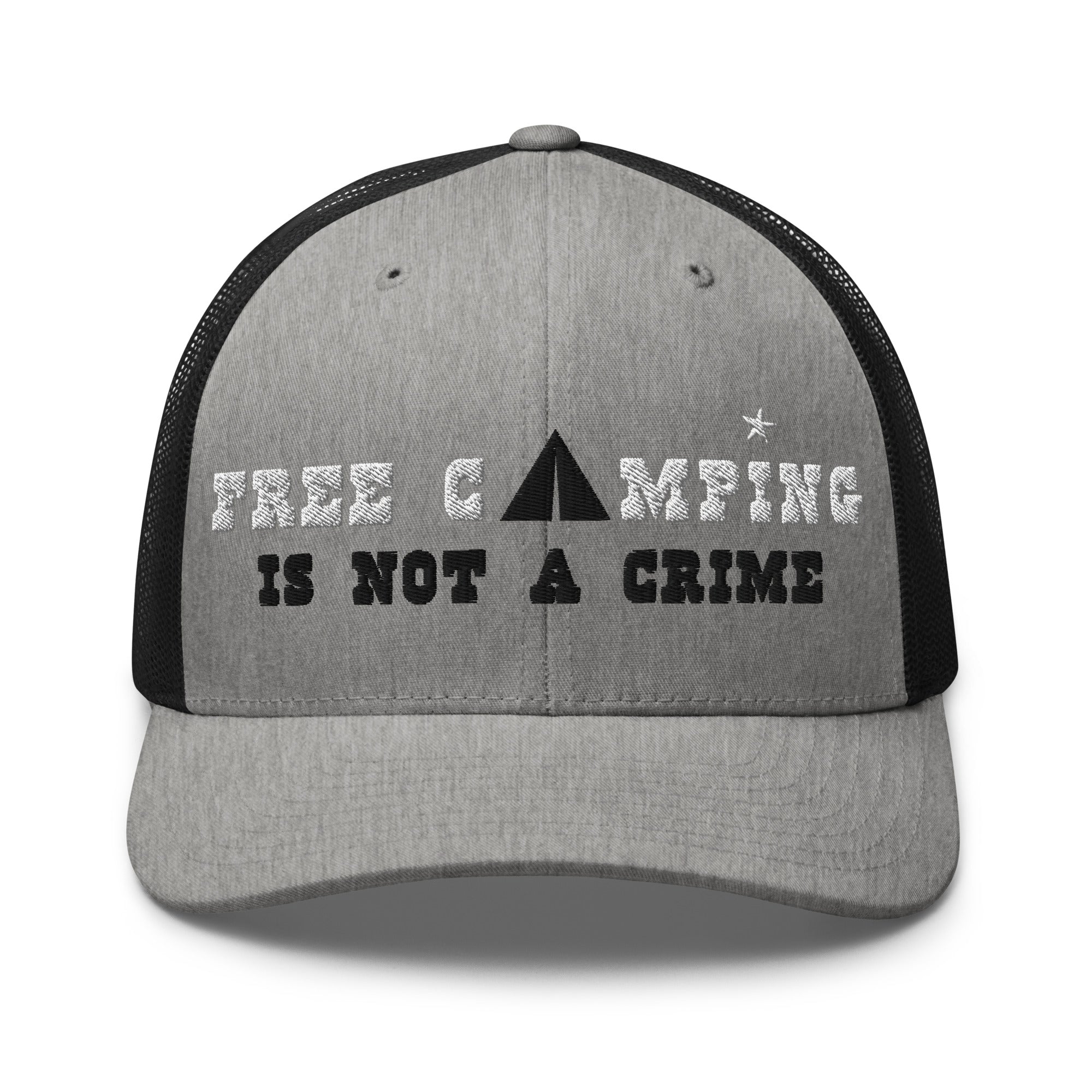 Two-Tone Retro Trucker Cap Free camping is not a crime white/black
