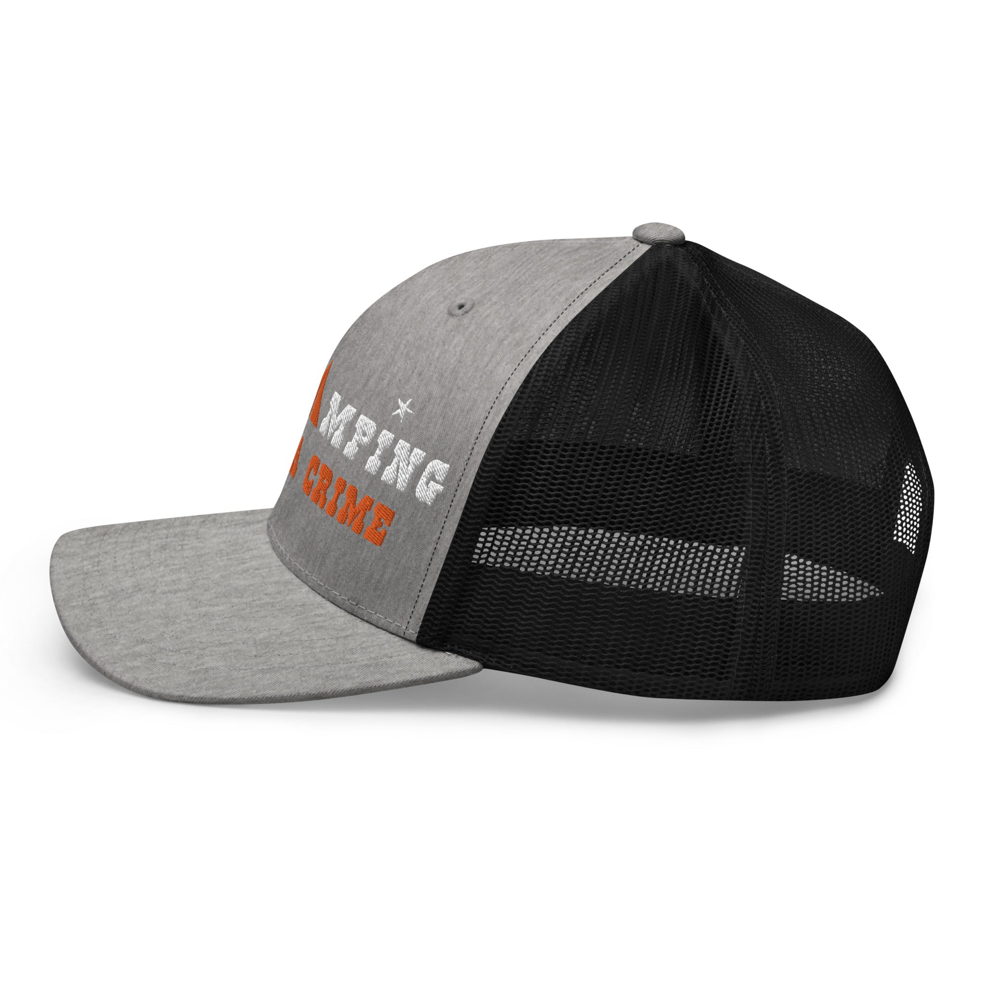 Two-Tone Retro Trucker Cap Free camping is not a crime white/orange