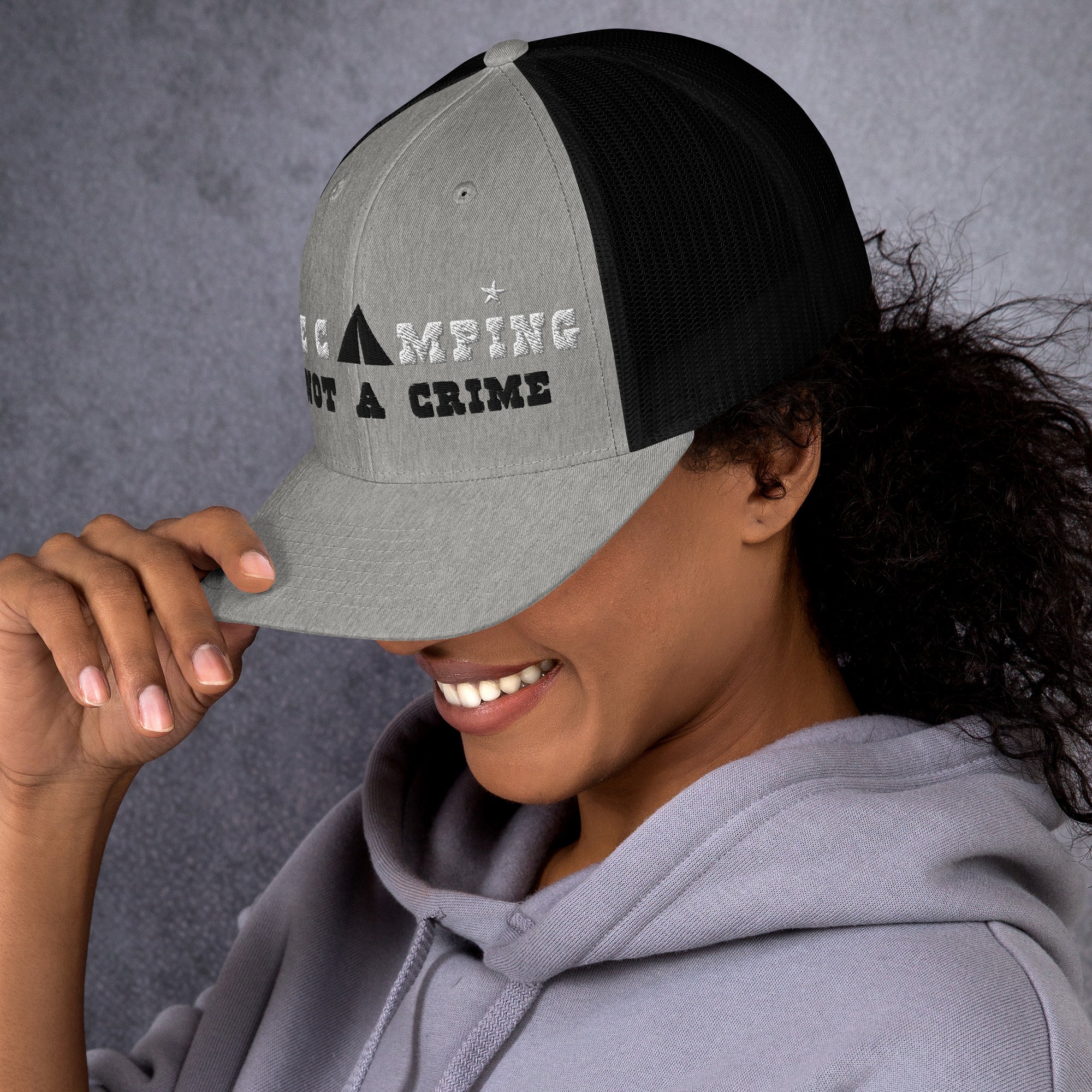 Two-Tone Retro Trucker Cap Free camping is not a crime white/black