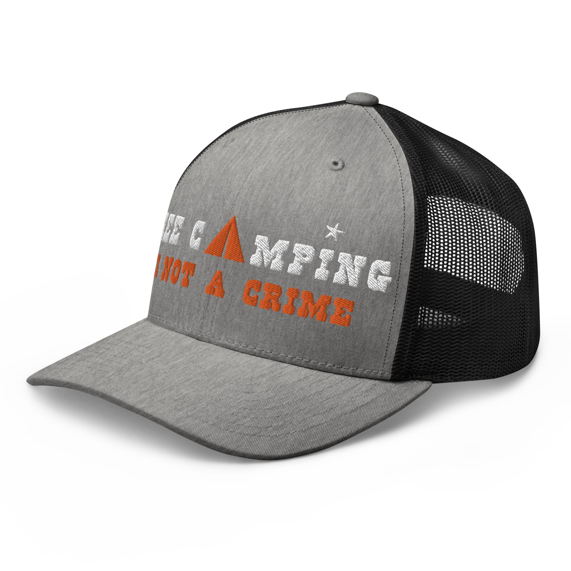 Two-Tone Retro Trucker Cap Free camping is not a crime white/orange
