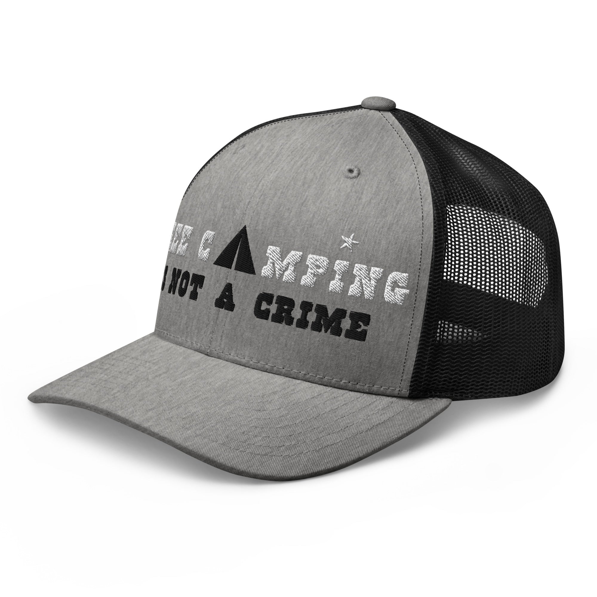 Two-Tone Retro Trucker Cap Free camping is not a crime white/black