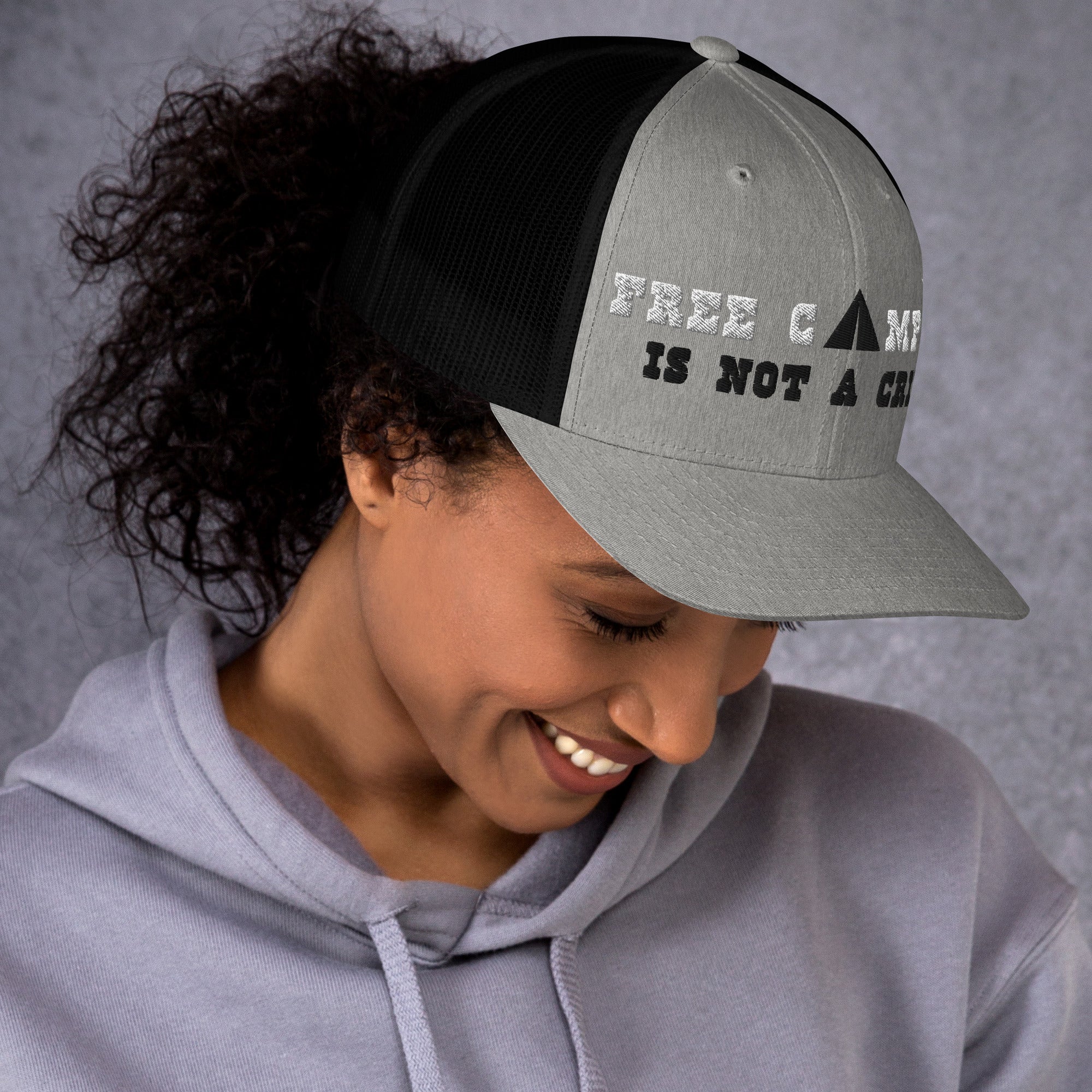 Two-Tone Retro Trucker Cap Free camping is not a crime white/black