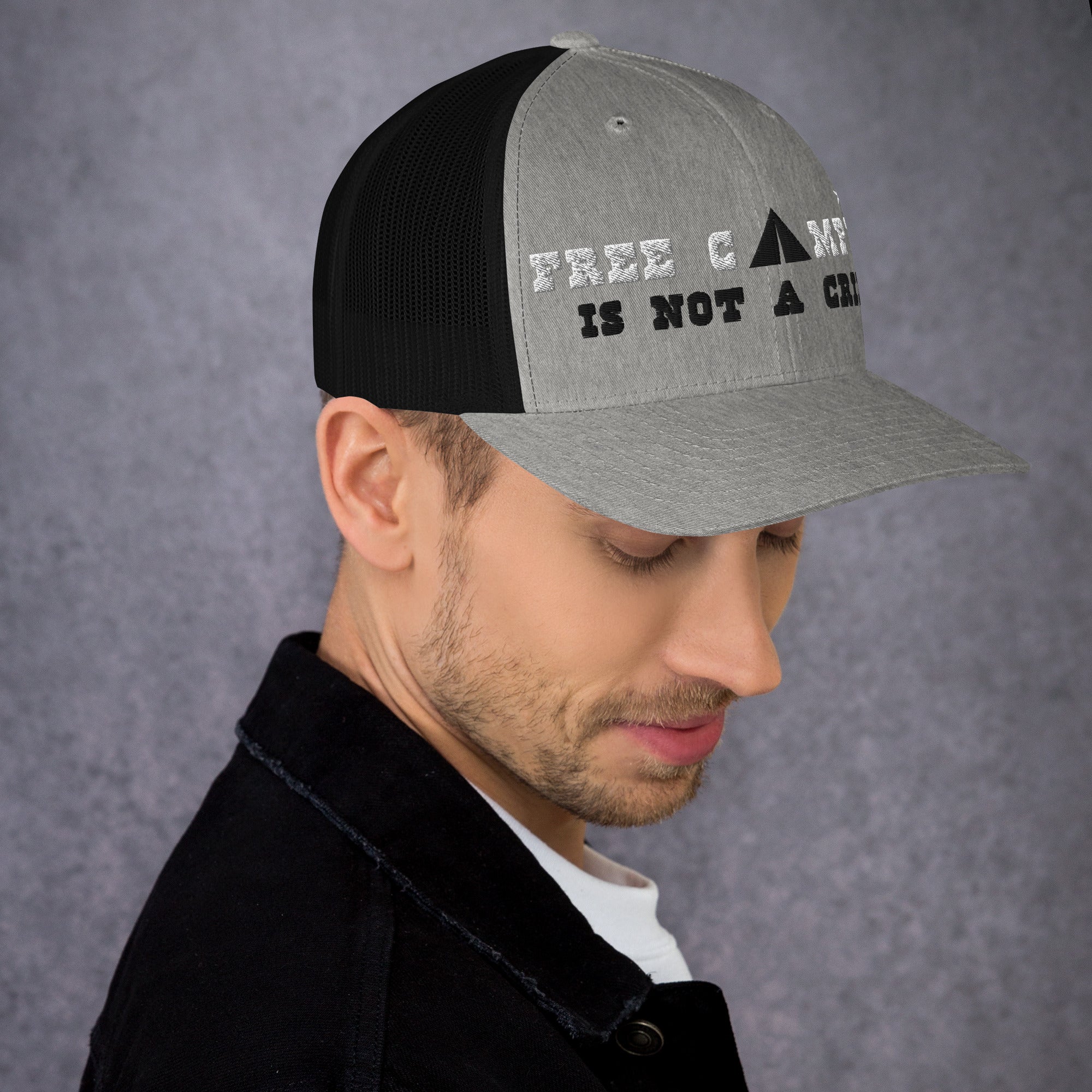 Two-Tone Retro Trucker Cap Free camping is not a crime white/black