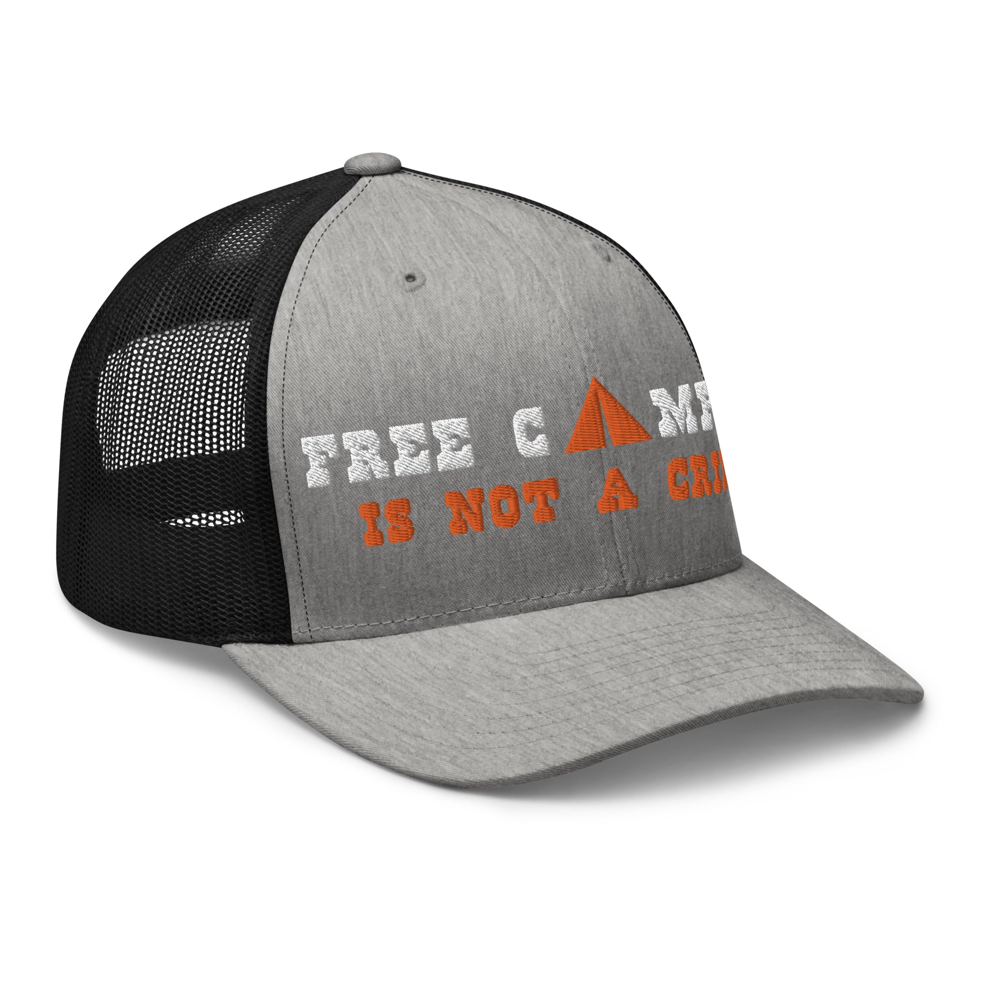 Two-Tone Retro Trucker Cap Free camping is not a crime white/orange