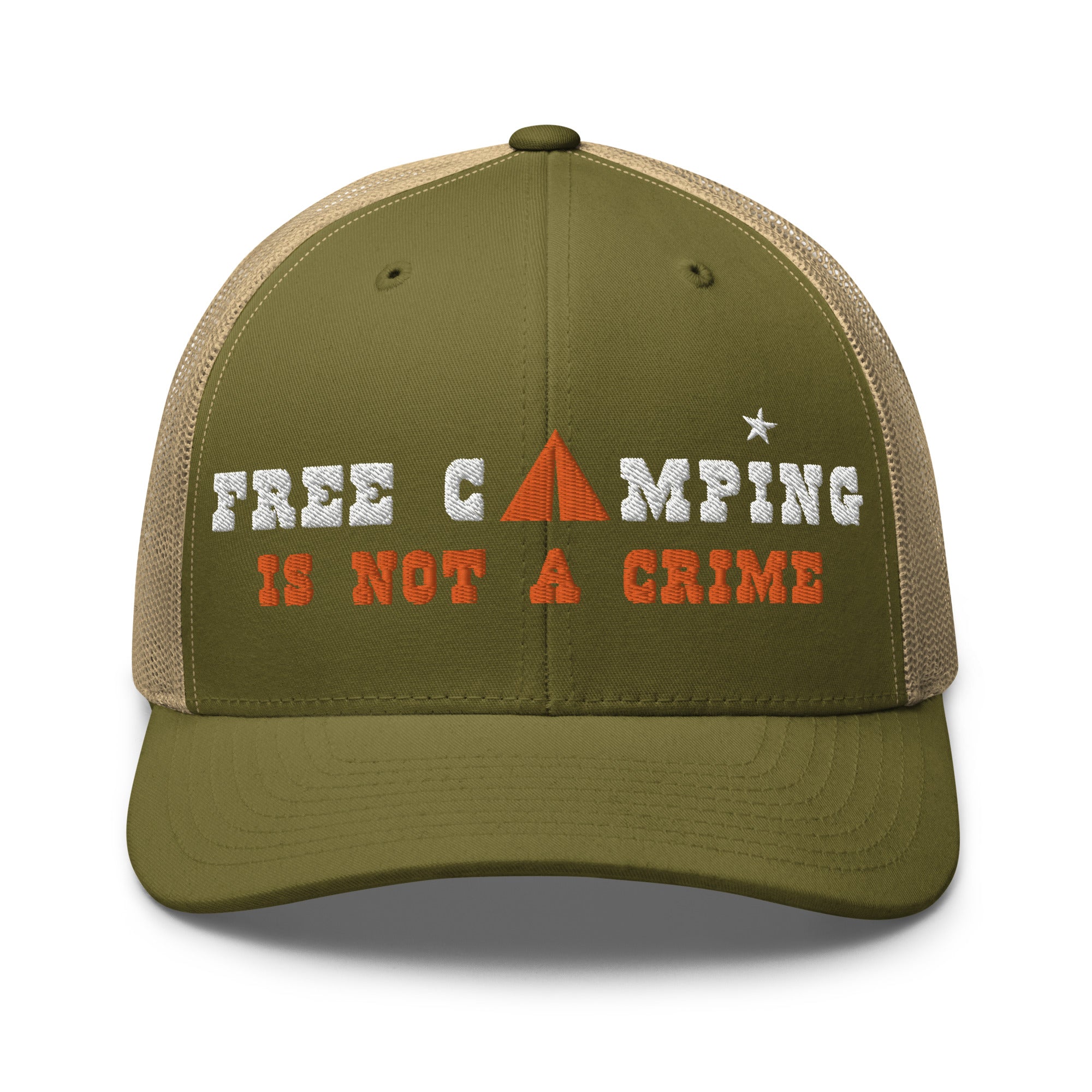Two-Tone Retro Trucker Cap Free camping is not a crime white/orange