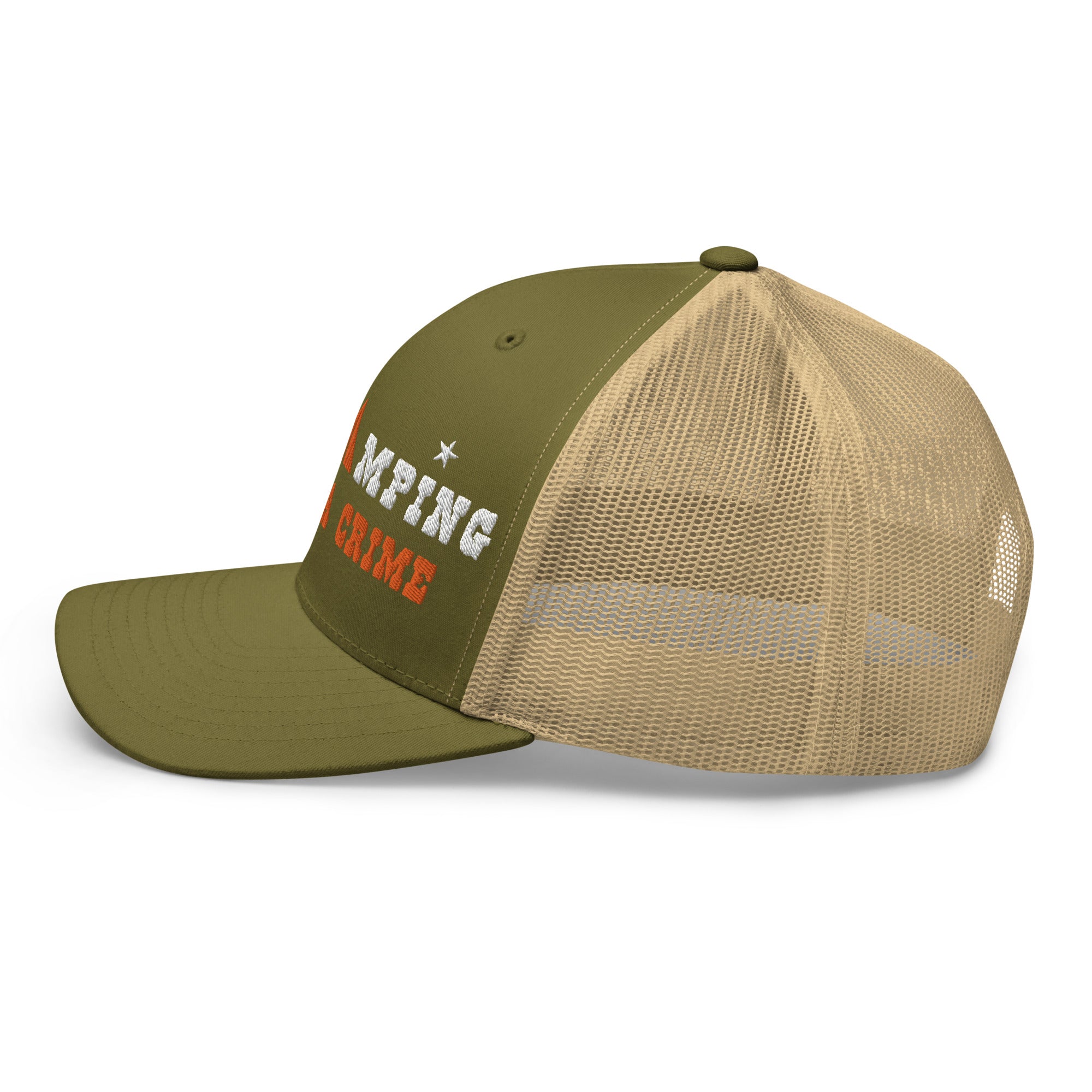 Two-Tone Retro Trucker Cap Free camping is not a crime white/orange