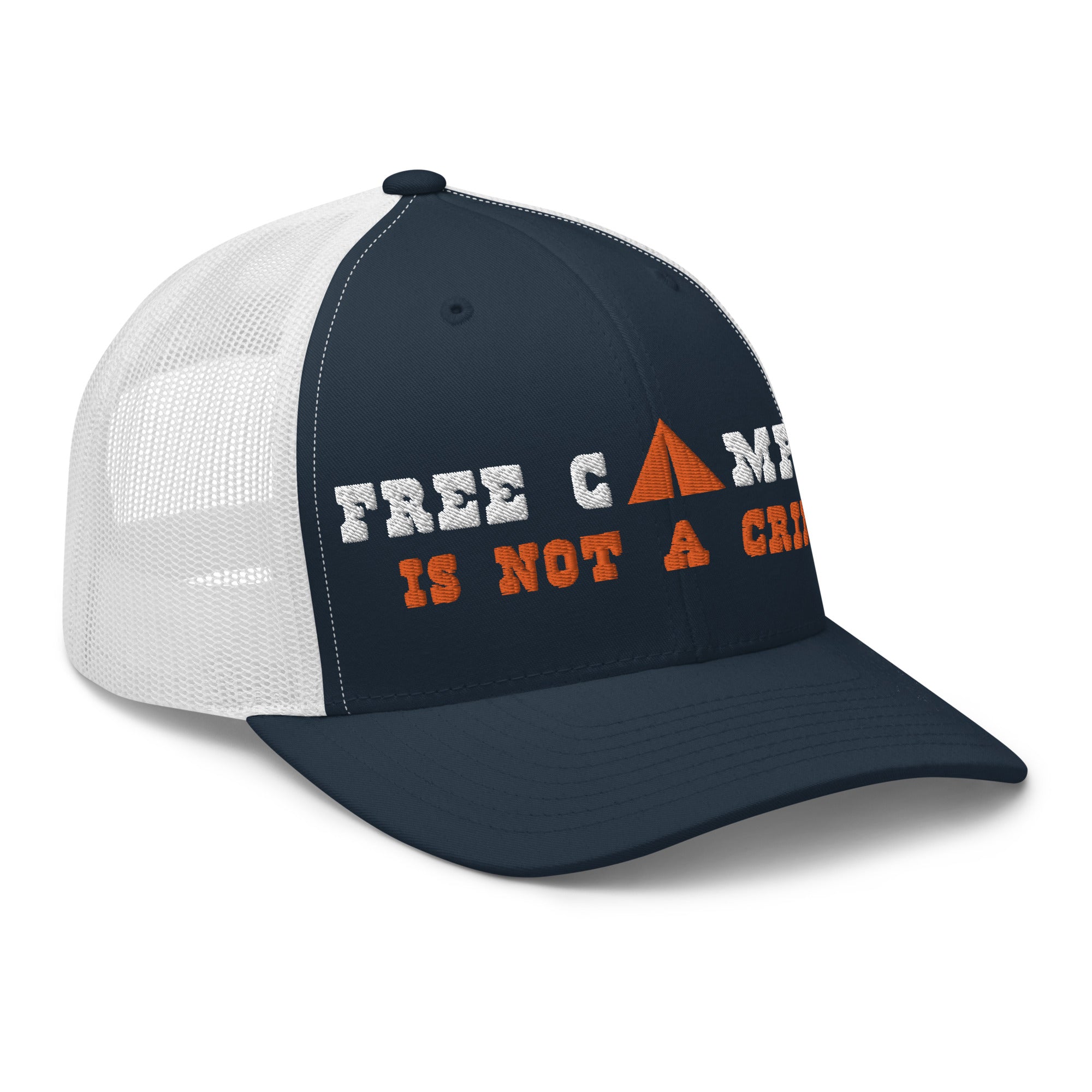 Two-Tone Retro Trucker Cap Free camping is not a crime white/orange