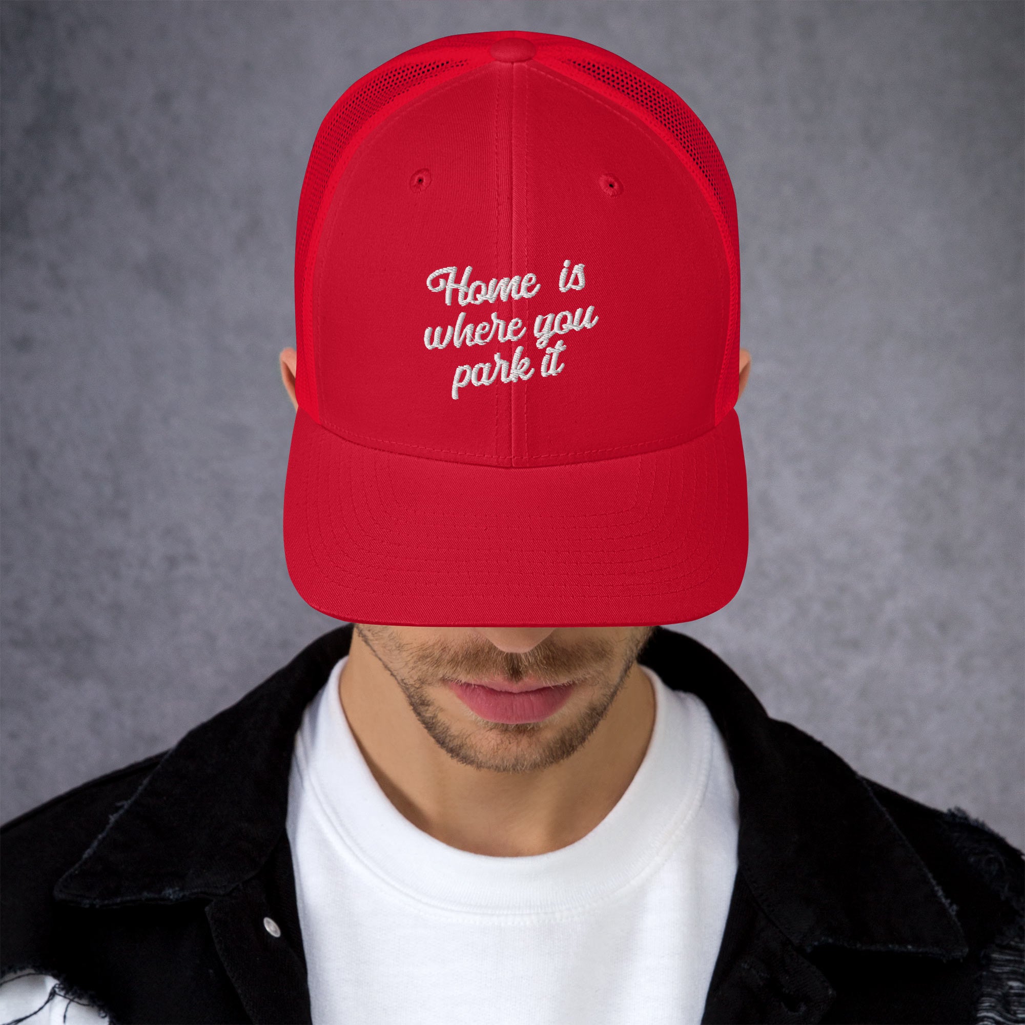 Casquette trucker rétro Home is where you park it white