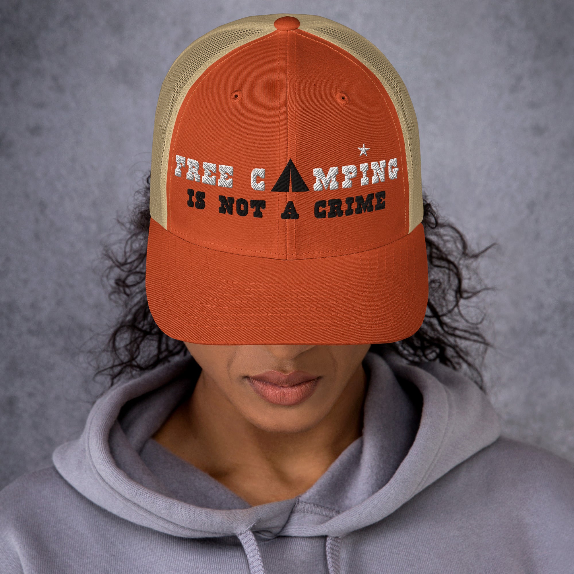 Two-Tone Retro Trucker Cap Free camping is not a crime white/black